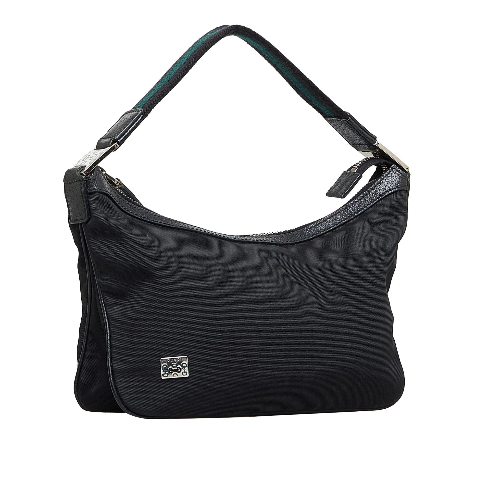 Gucci Web Baguette SHG-GaxQD5 Nylon Calf Black Handbag