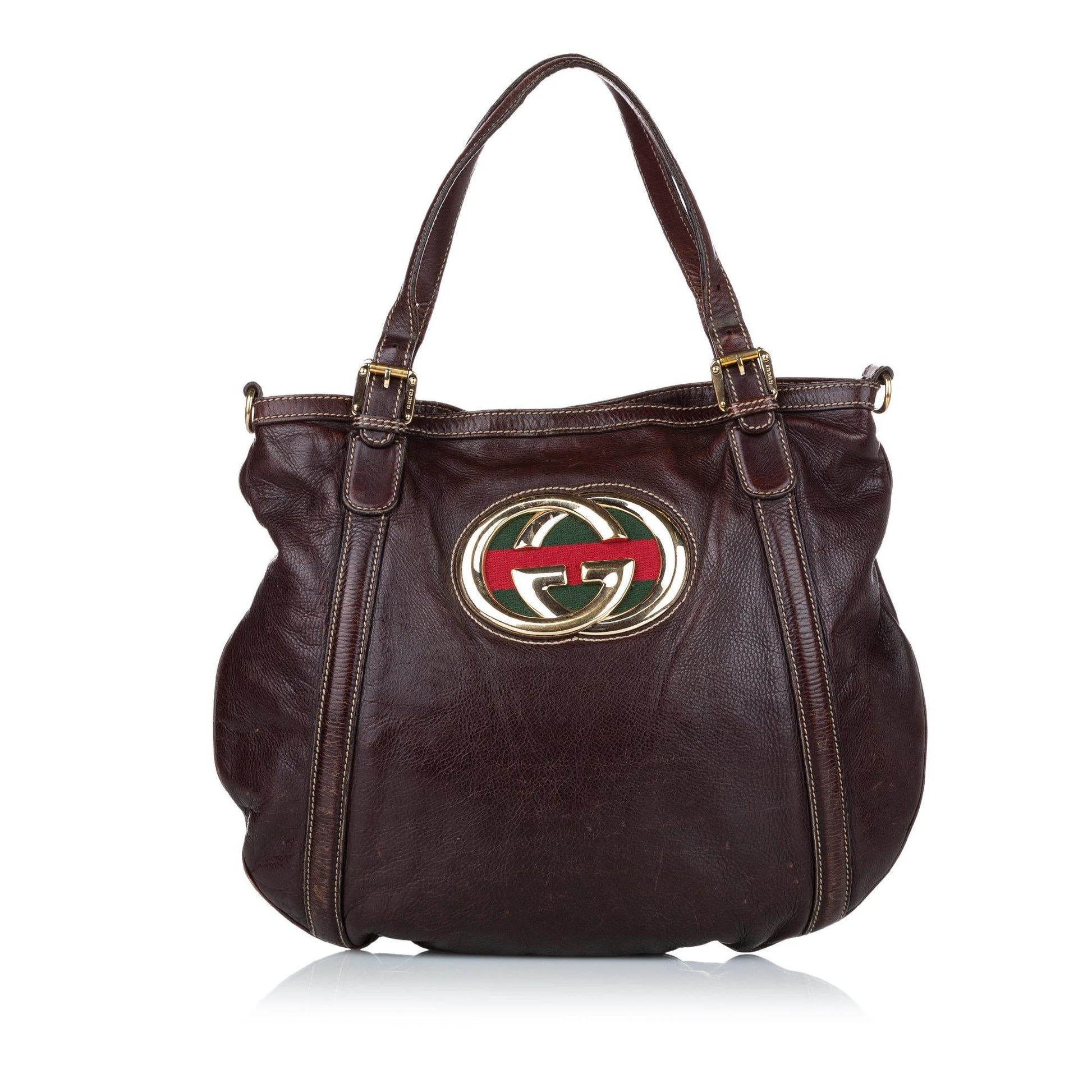 Gucci Web Britt SHG Leather Calf Brown Satchel Bag