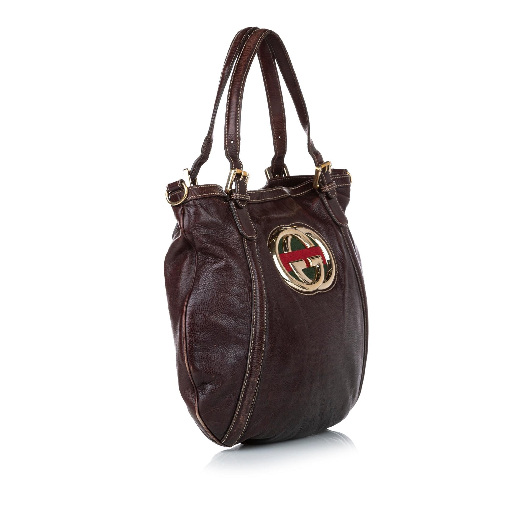 Gucci Web Britt SHG Leather Calf Brown Satchel Bag