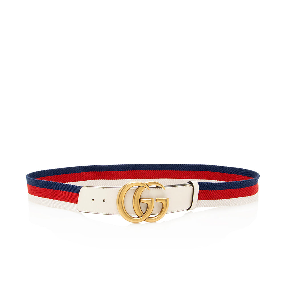 Gucci Web Double G Belt - Nylon Calfskin White Blue Accessory