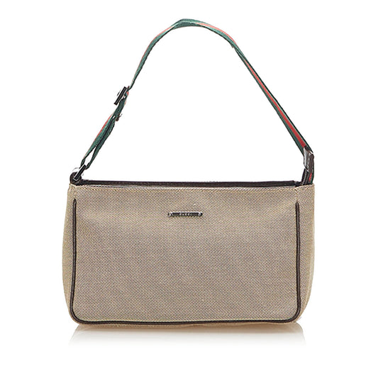 Gucci Web Baguette SHG Canvas Brown Handbag