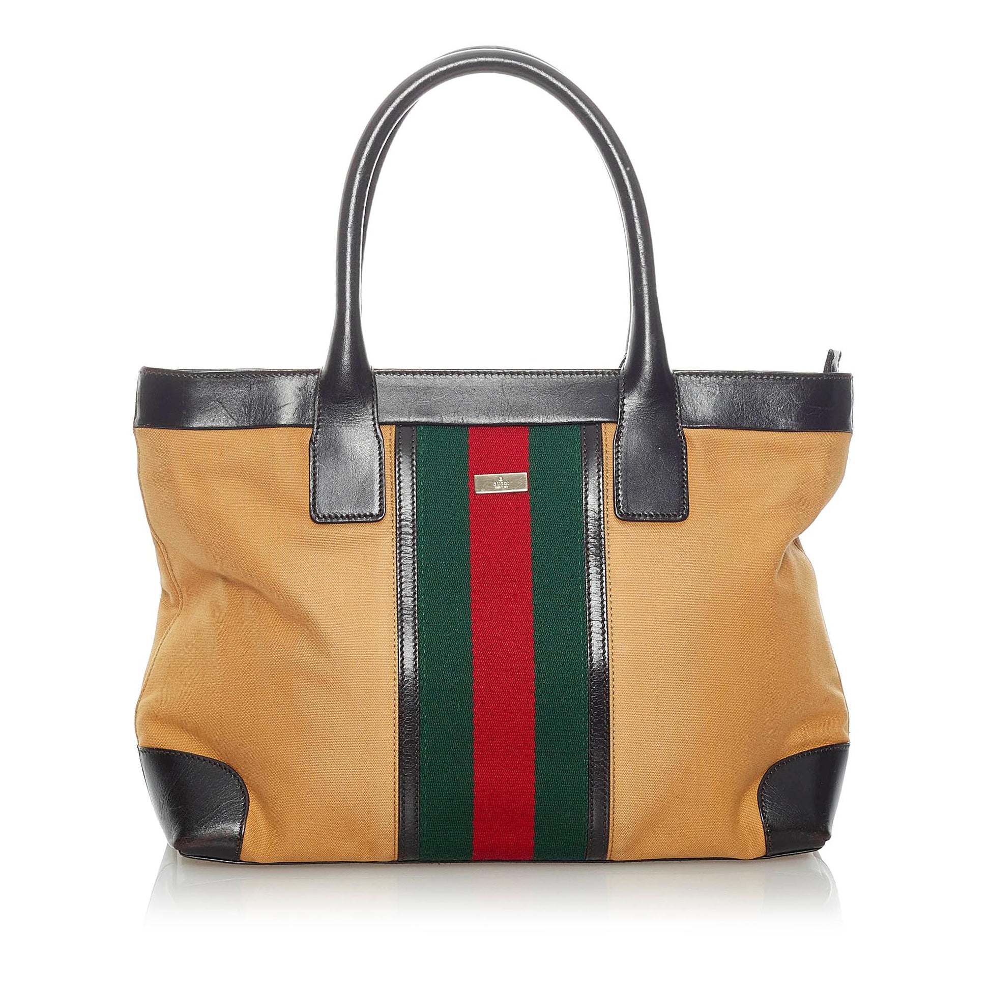 Gucci Web SHG Canvas Calf Brown Satchel Bag