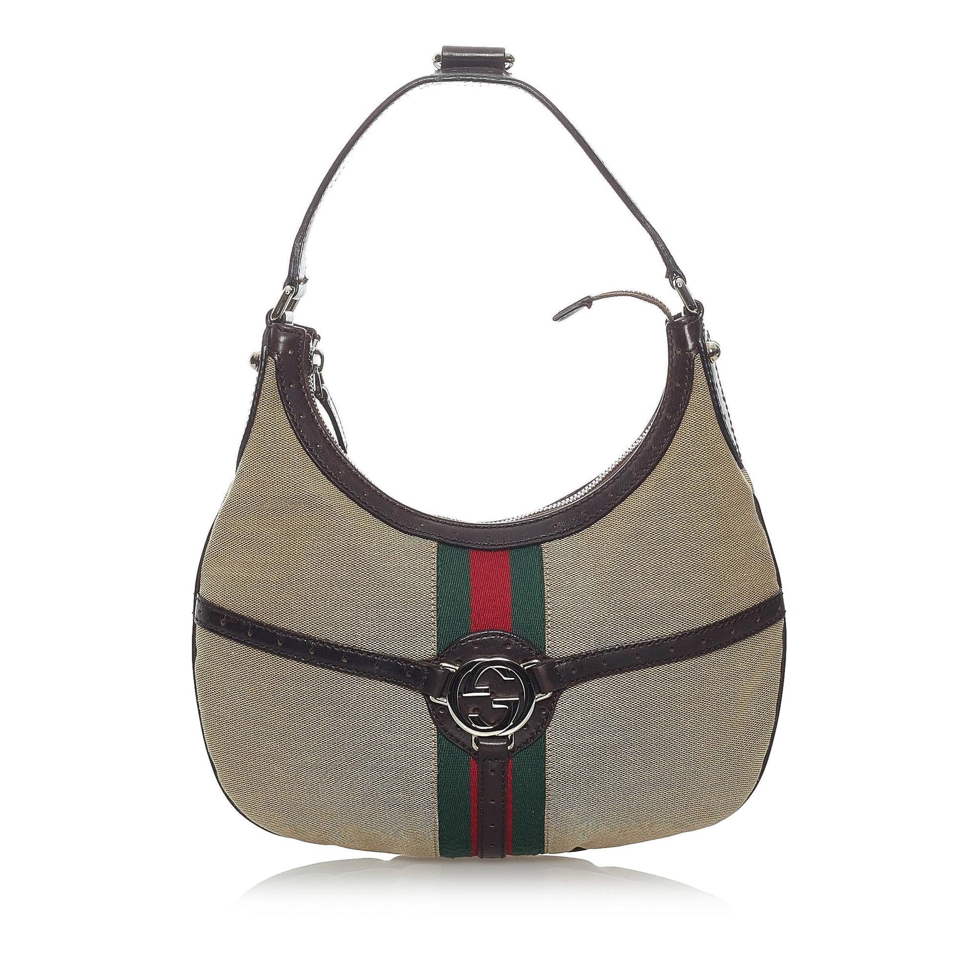 Gucci Web Reins SHG Canvas Calf Brown Shoulder Bag Bag Shg