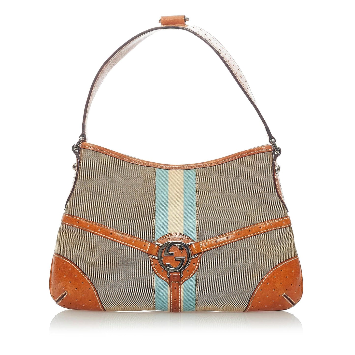 Gucci Web Reins SHG Canvas Calf Brown Shoulder Bag