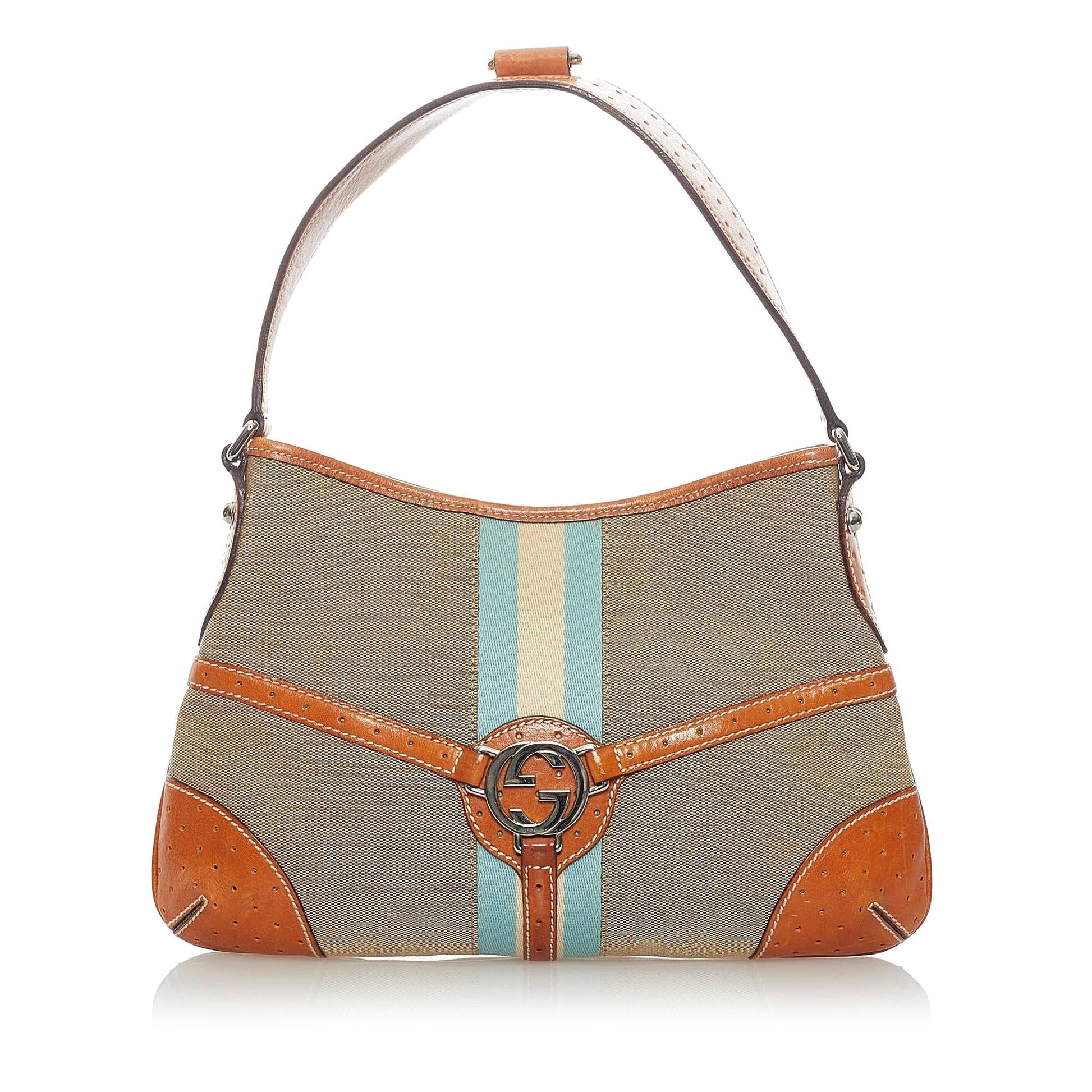 Gucci Web Reins SHG Canvas Calf Brown Shoulder Bag