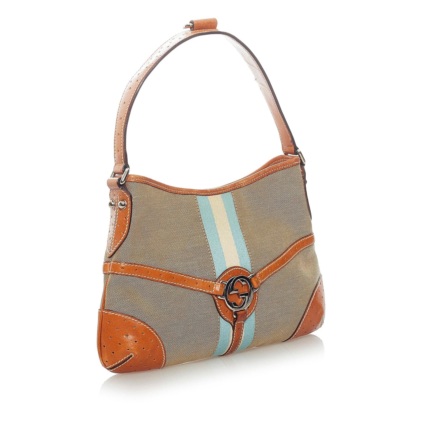 Gucci Web Reins SHG Canvas Calf Brown Shoulder Bag