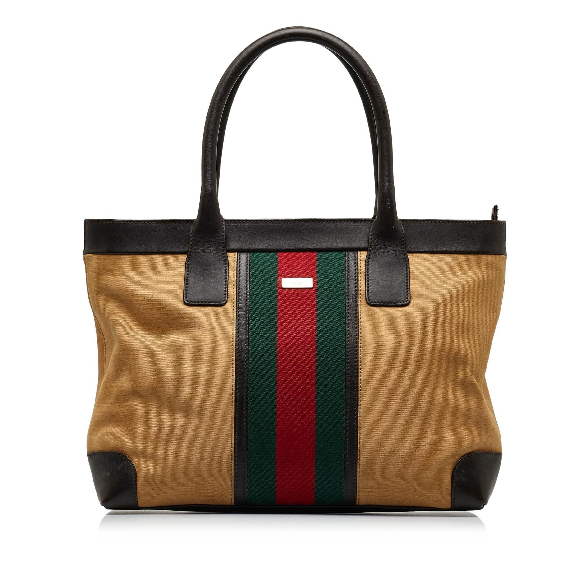 Gucci Web SHG-qyC5YN Canvas Calf Brown Tote Bag