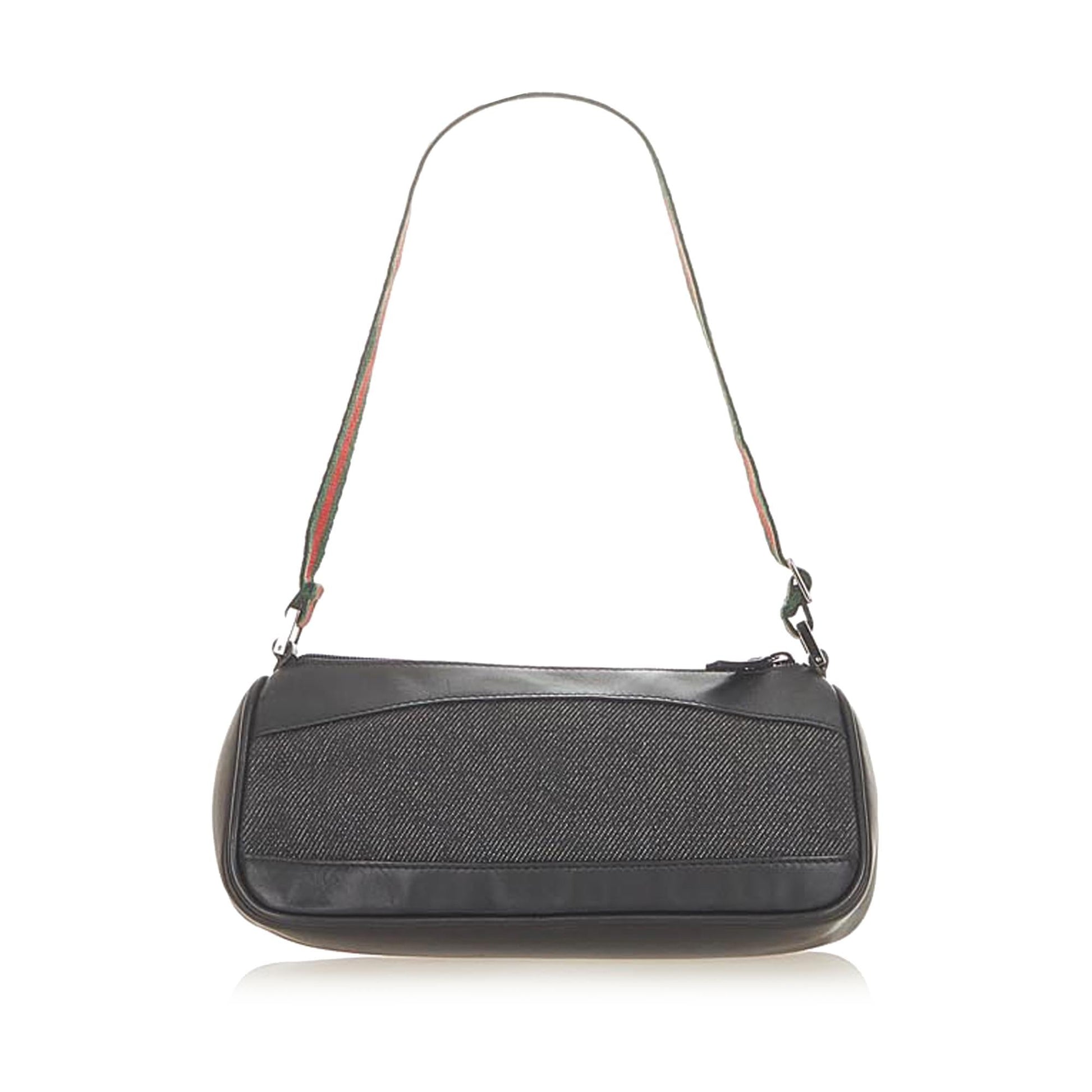 Gucci Web Baguette SHG Denim Calf Black Handbag