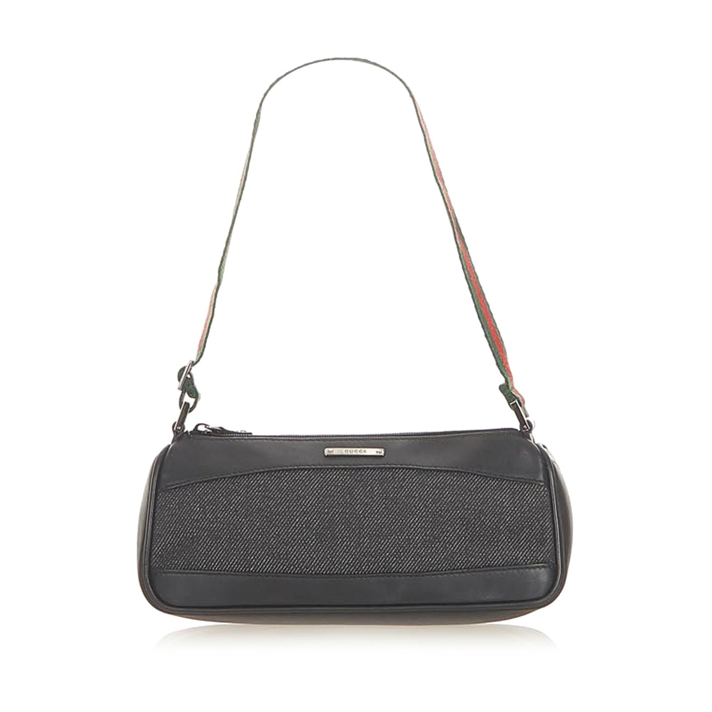 Gucci Web Baguette SHG Denim Calf Black Handbag