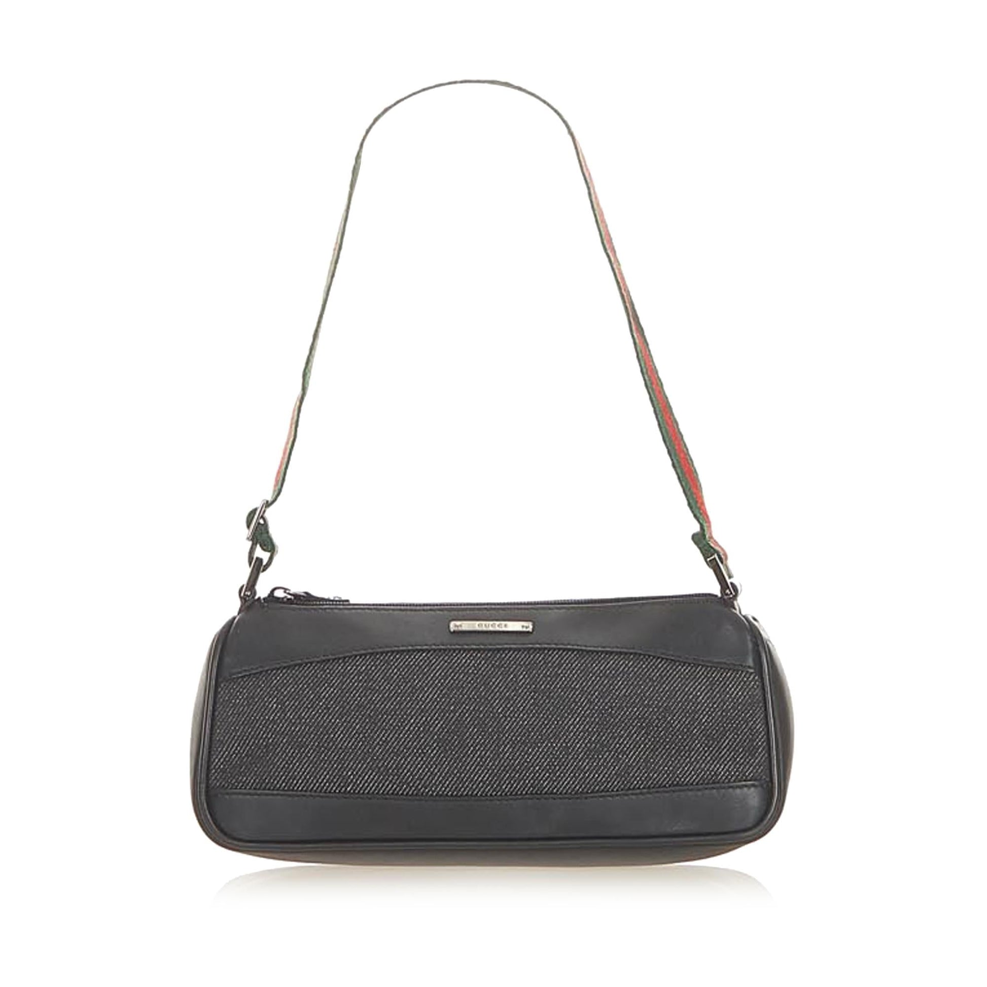 Gucci Web Baguette SHG Denim Calf Black Handbag