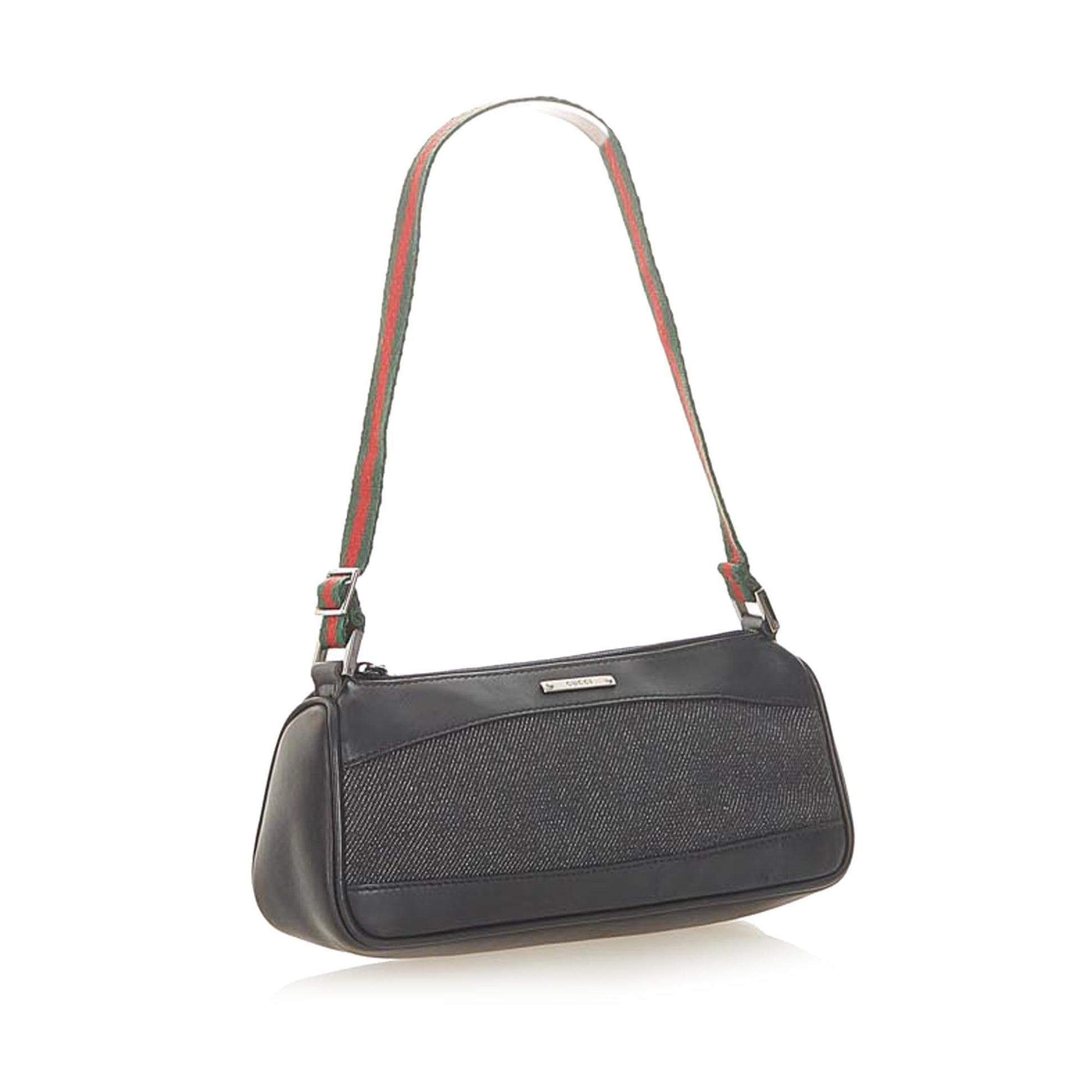 Gucci Web Baguette SHG Denim Calf Black Handbag
