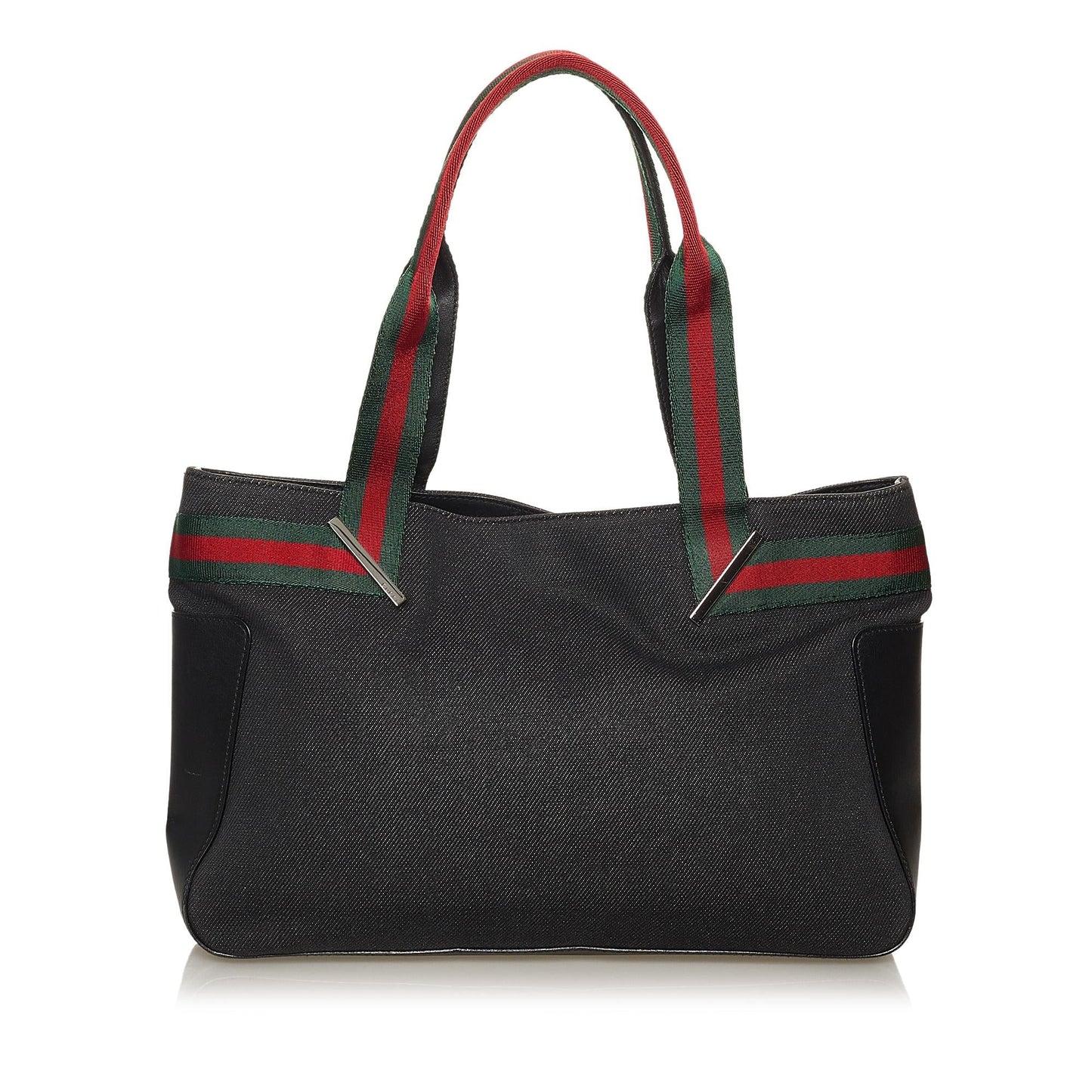 Gucci Web SHG Denim Calf Black Satchel Bag