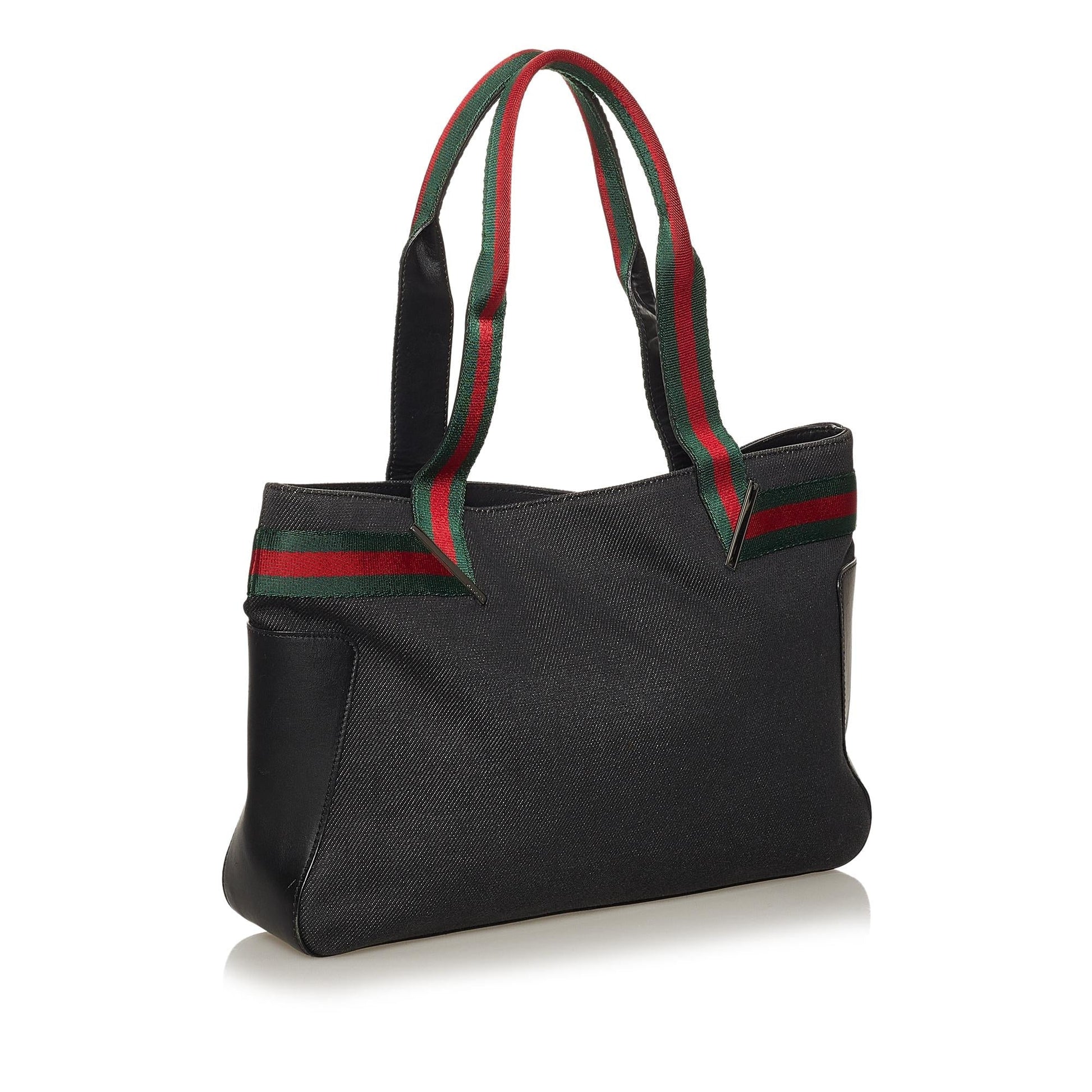 Gucci Web SHG Denim Calf Black Satchel Bag