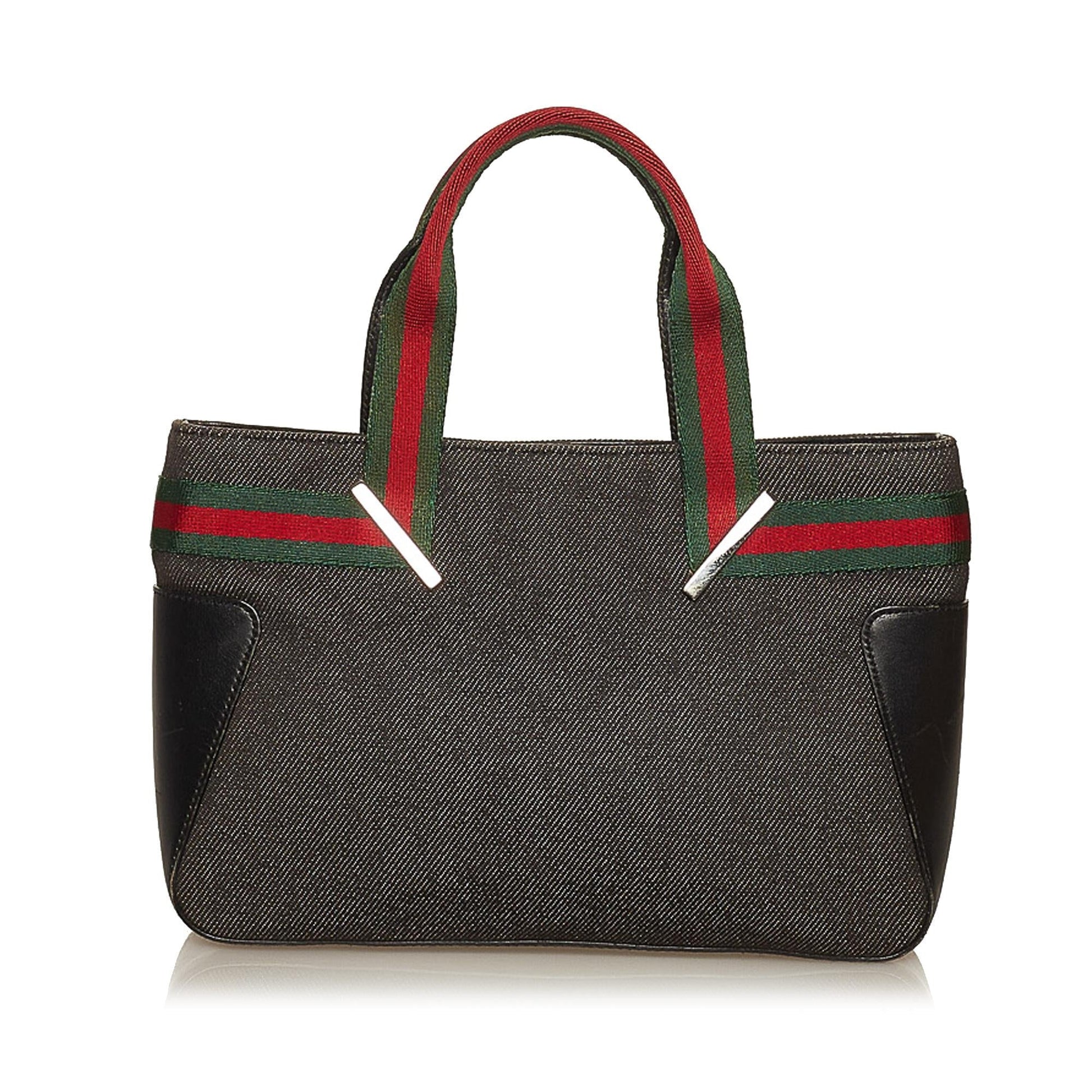 Gucci Web SHG Denim Black Satchel Bag Handbag Shg