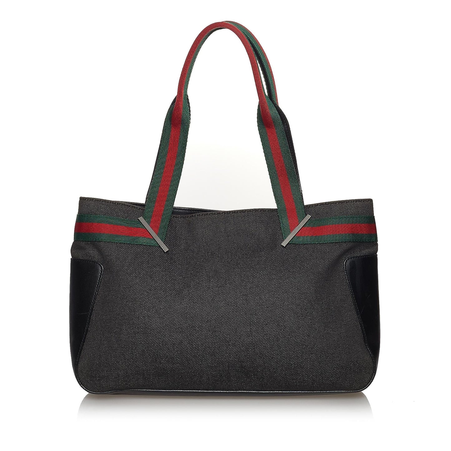 Gucci Web SHG Denim Black Satchel Bag 3