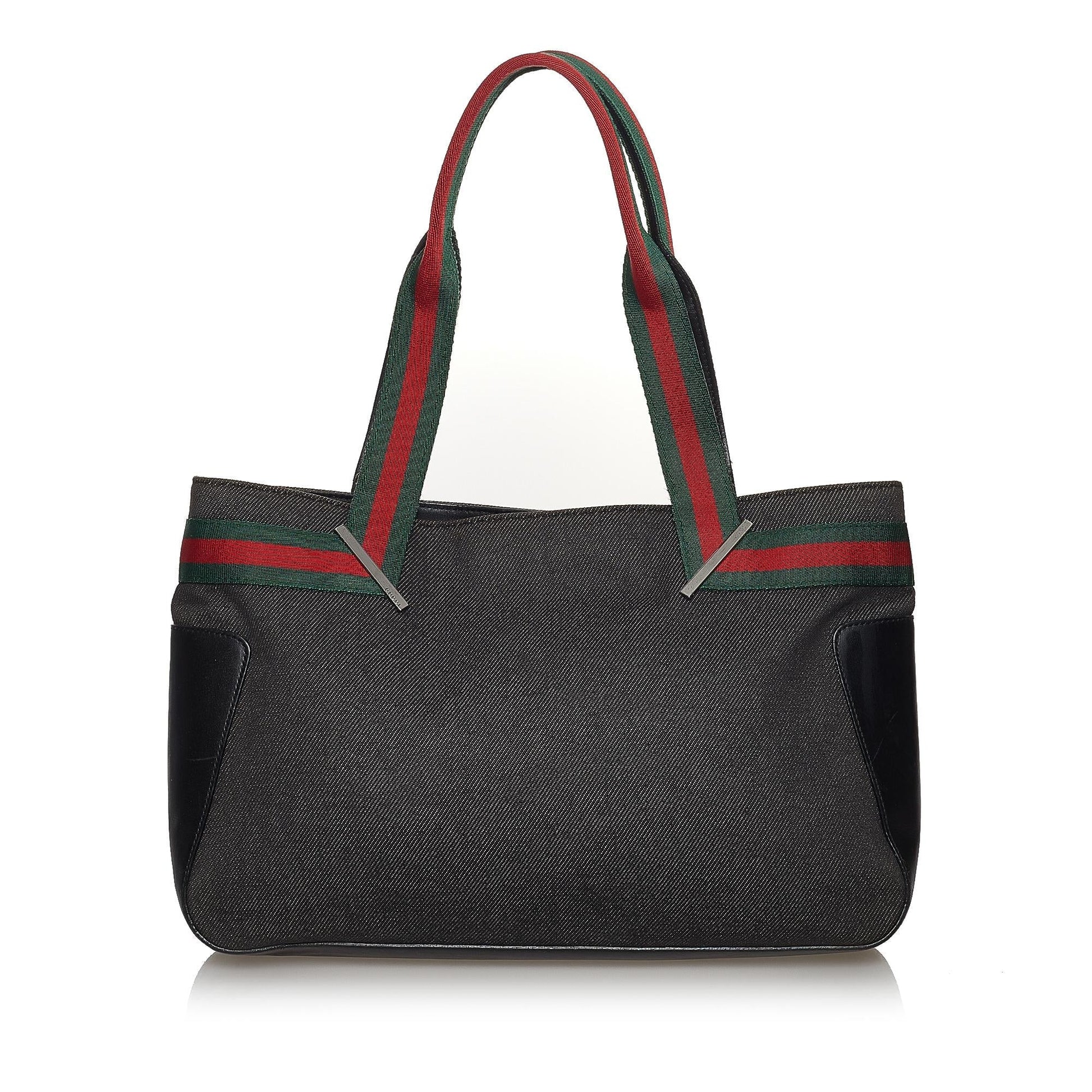 Gucci Web SHG Denim Black Satchel Bag 3