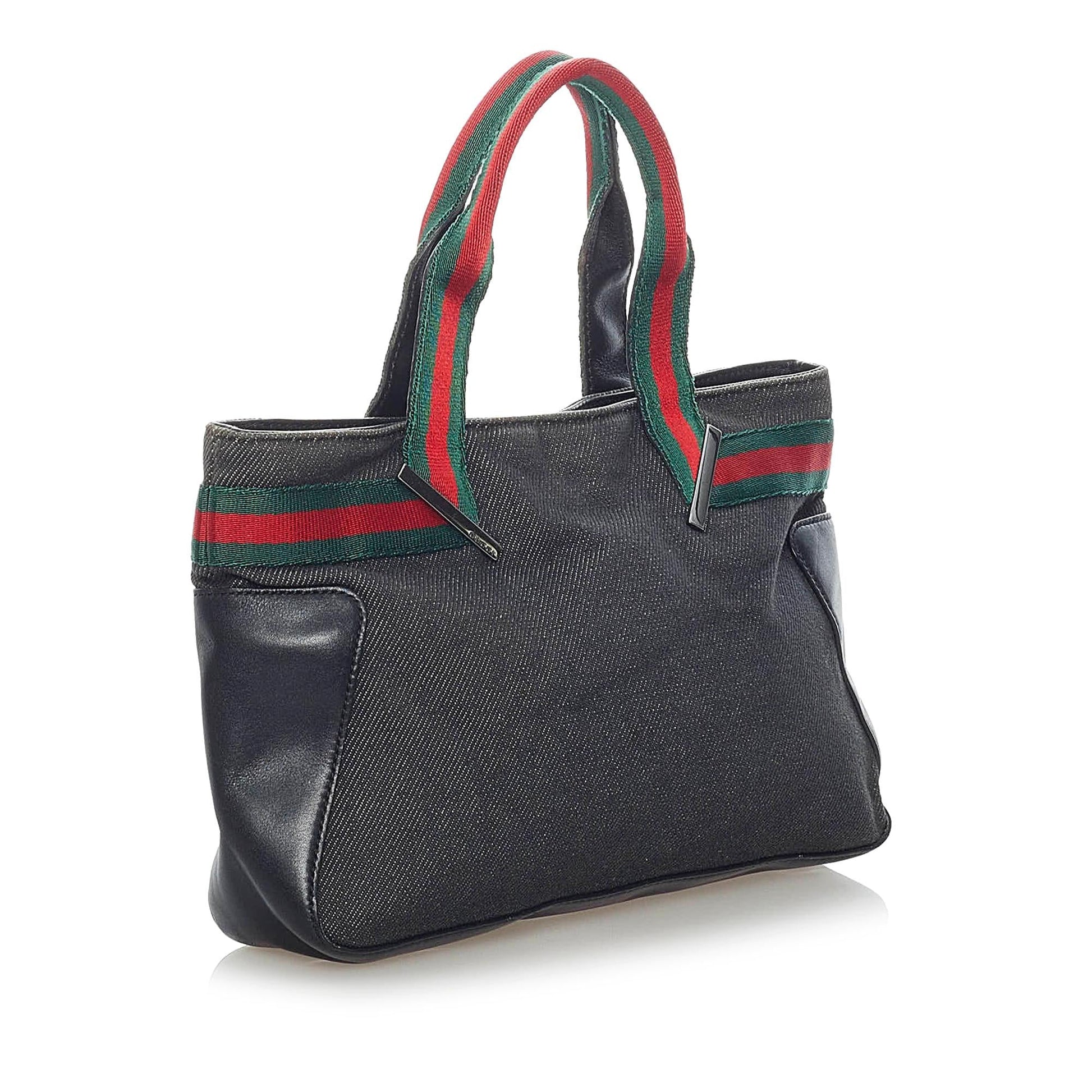 Gucci Web SHG Denim Black Satchel Bag