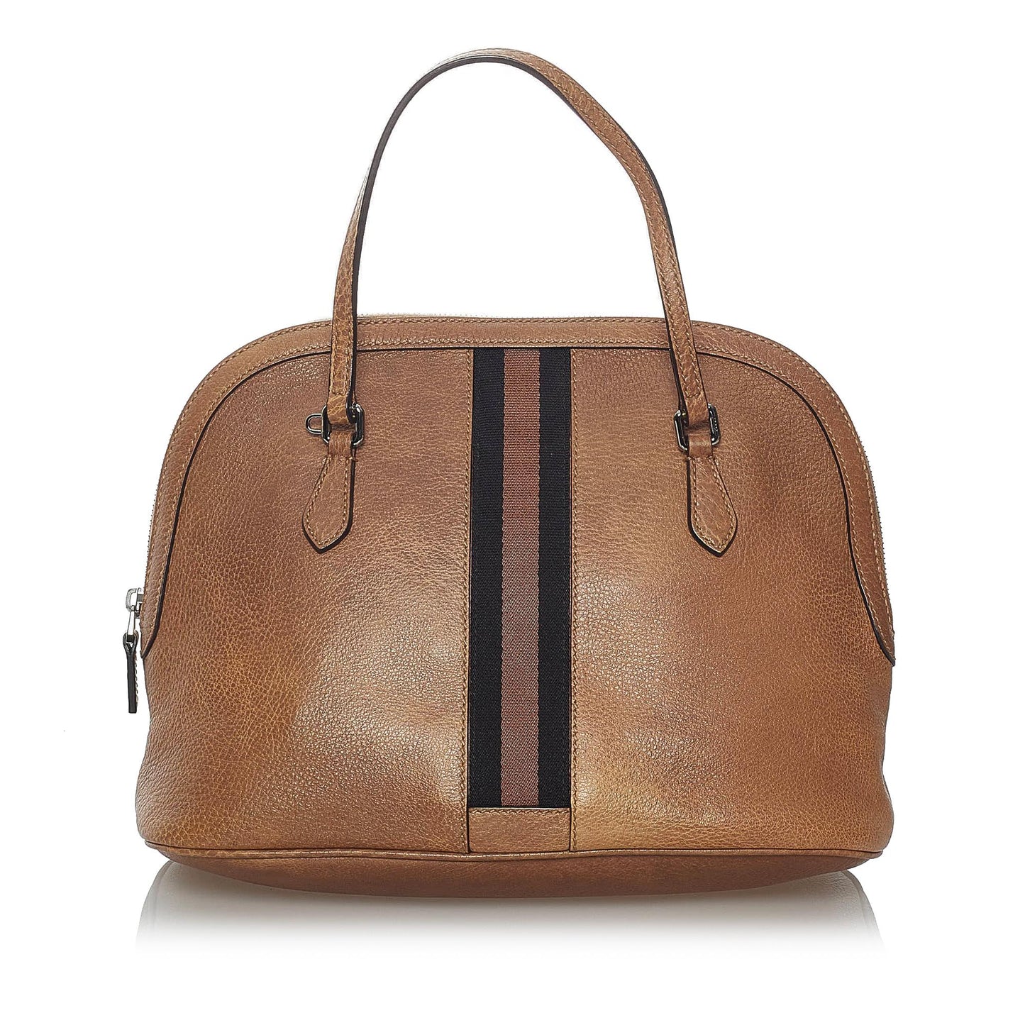 Gucci Web Dome SHG Leather Calf Brown Satchel Bag