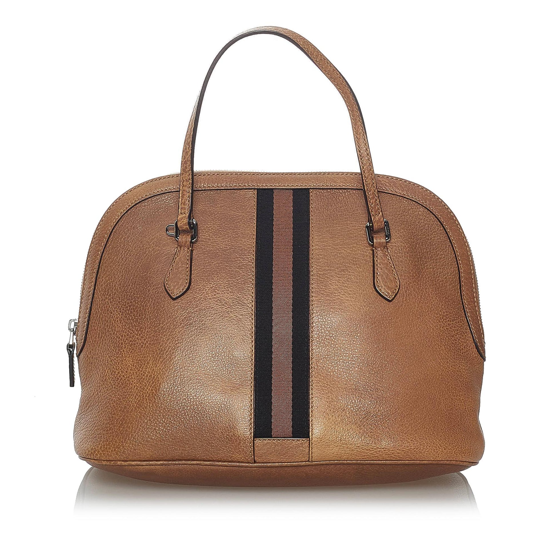 Gucci Web Dome SHG Leather Calf Brown Satchel Bag