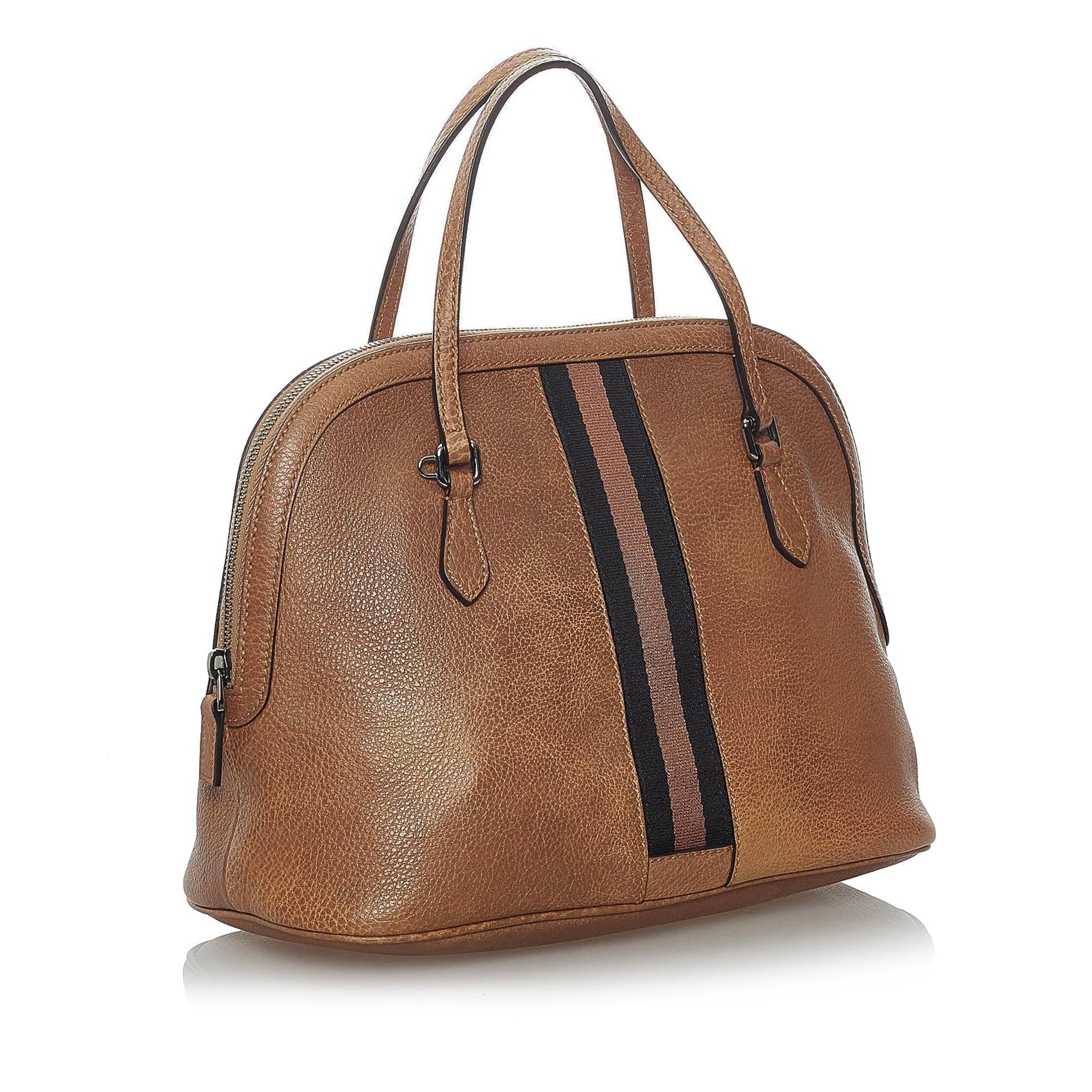Gucci Web Dome SHG Leather Calf Brown Satchel Bag