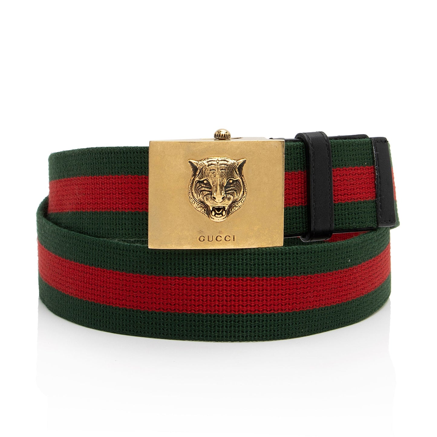 Gucci Web Feline Buckle Belt - Leather Nylon Black Red Accessory
