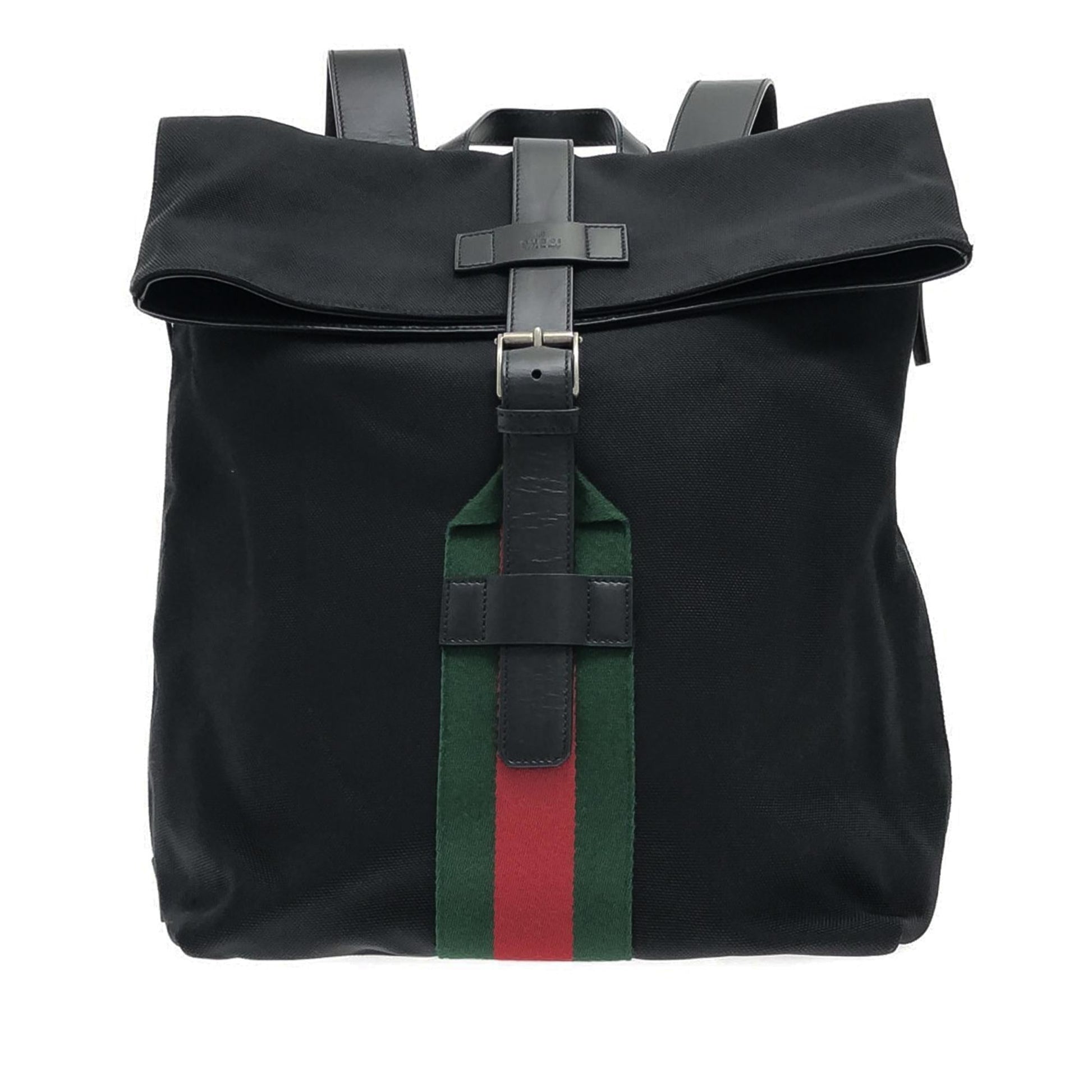 Gucci Web Fold Over Techno Backpack Canvas Black Shg 0Uyhhq