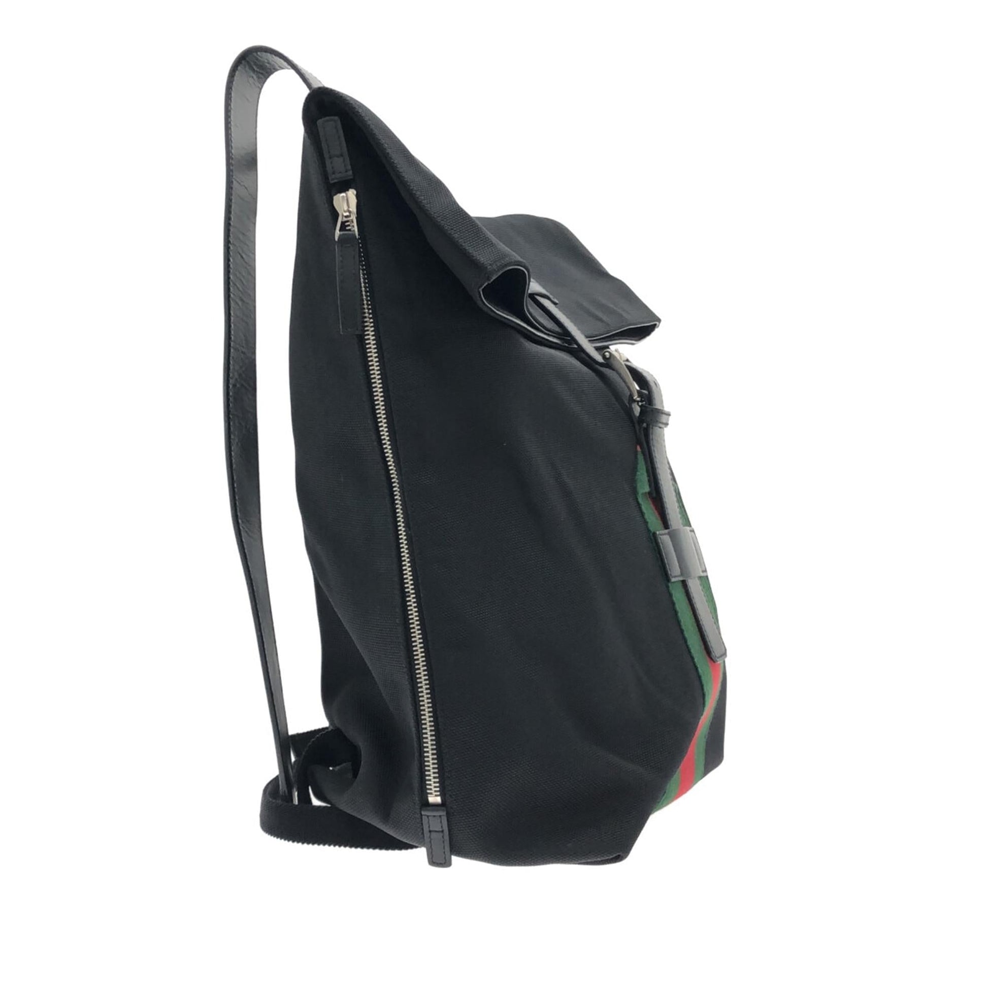 Gucci Web Fold Over Techno Backpack Canvas Black Shg 0Uyhhq