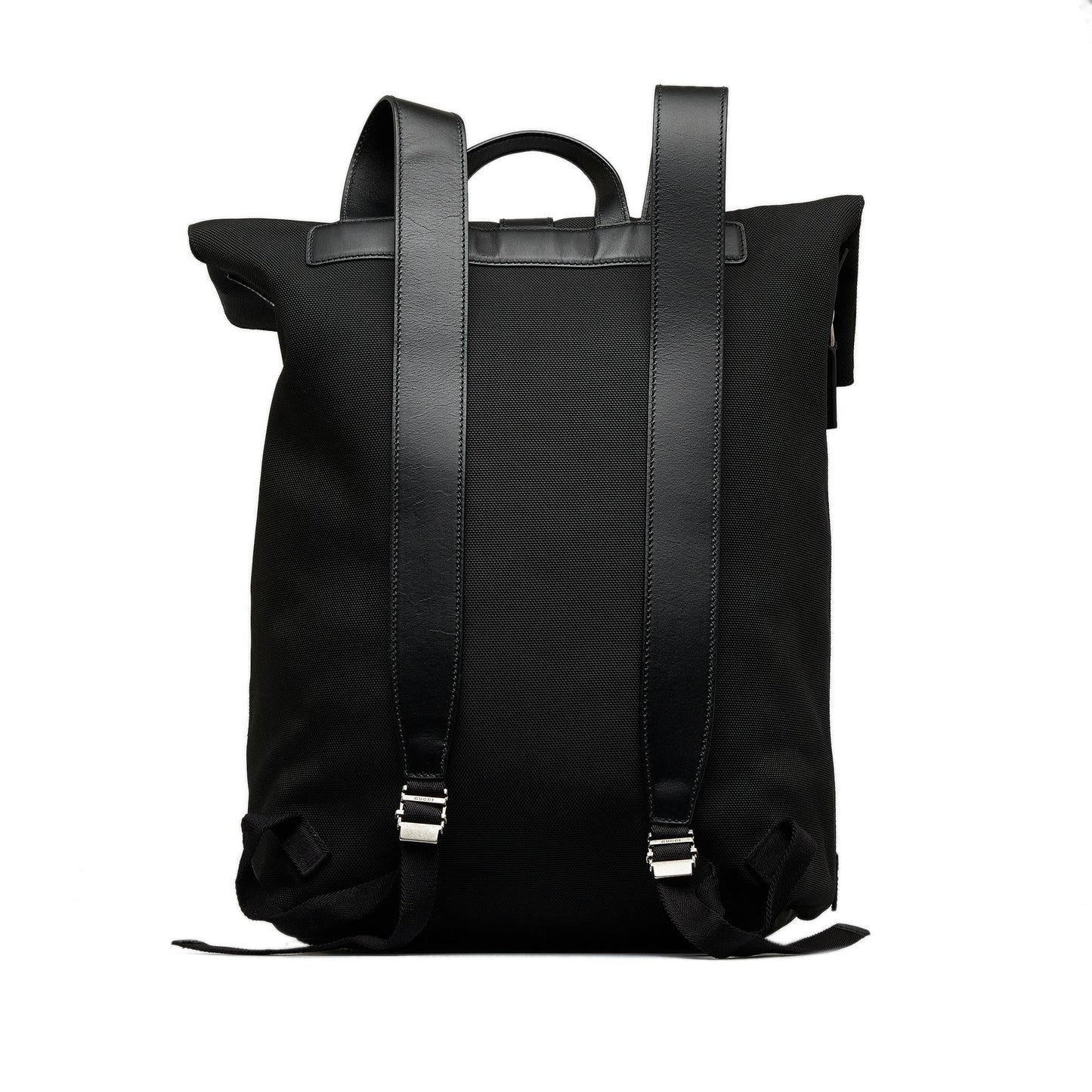 Gucci Web Fold Over Techno Backpack Canvas Black