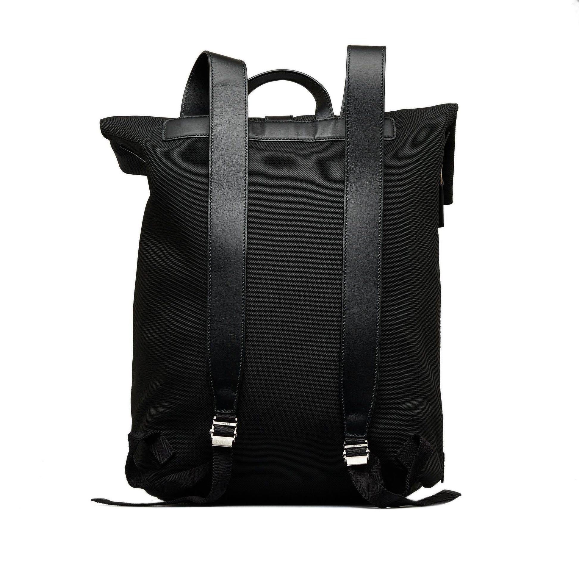 Gucci Web Fold Over Techno Backpack Canvas Black