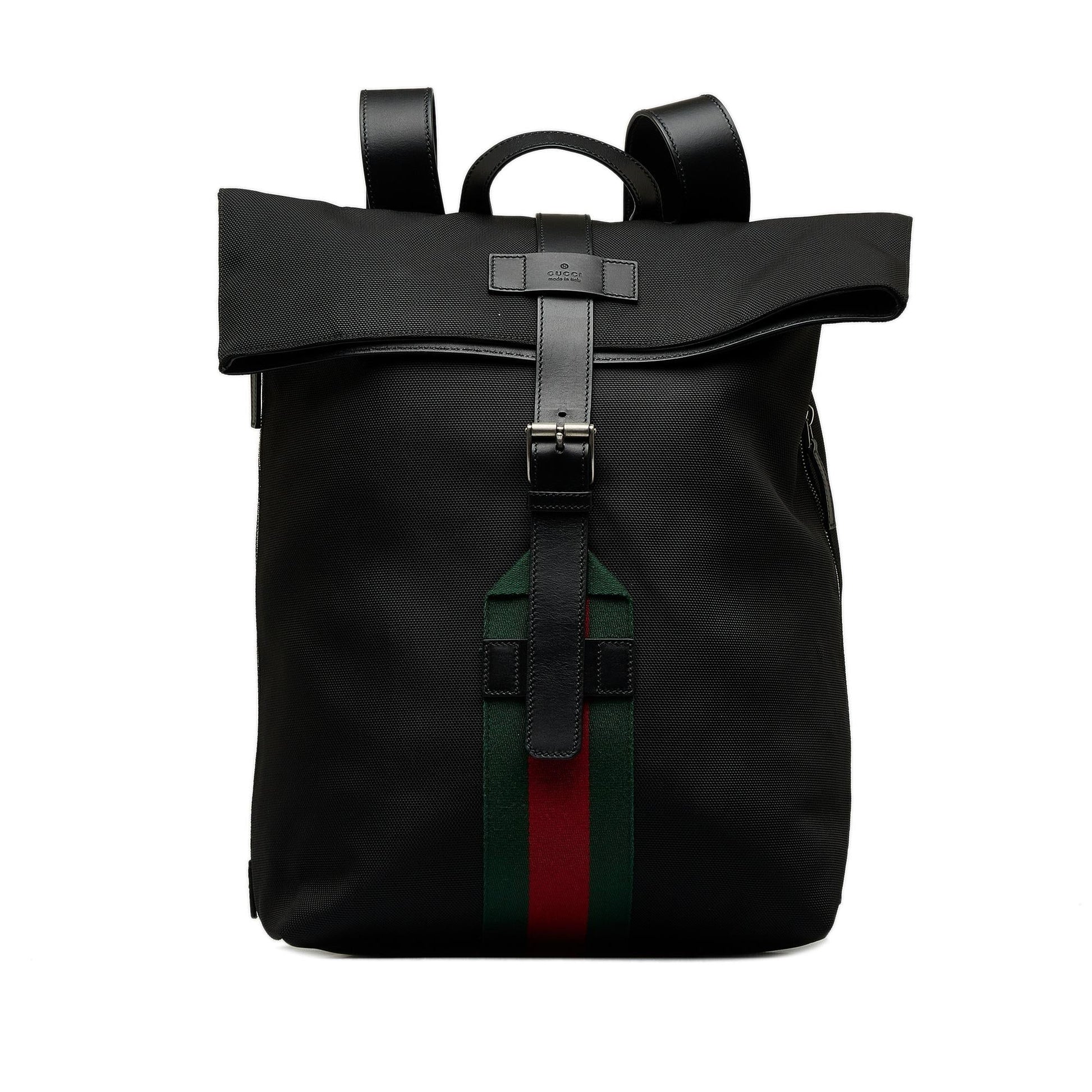 Gucci Web Fold Over Techno Backpack Canvas Black