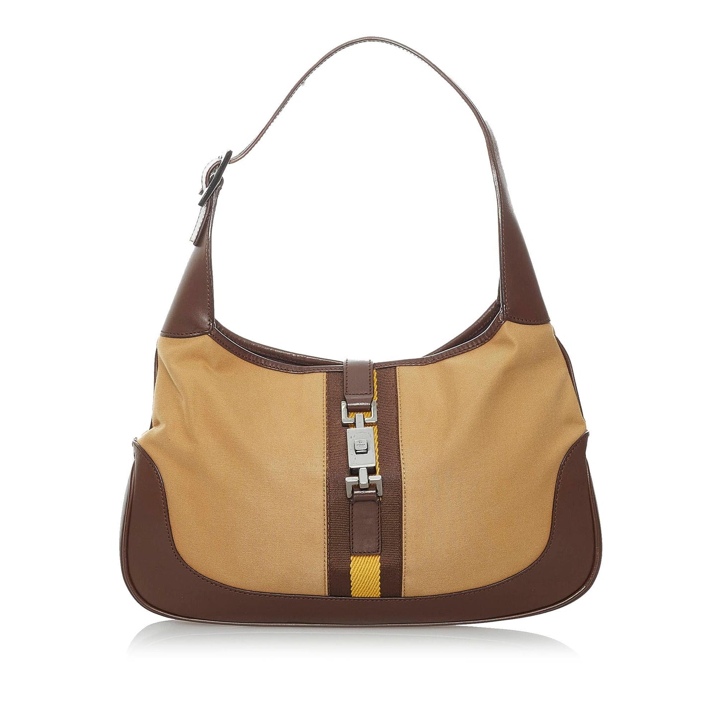 Gucci Web Jackie SHG Canvas Calf Brown Shoulder Bag Bag Shg