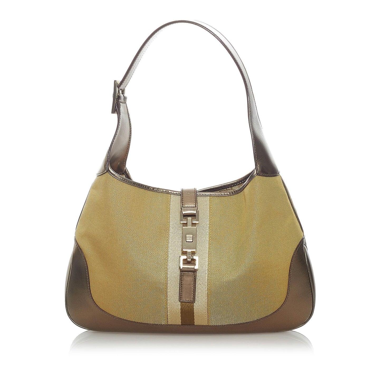 Gucci Web Jackie SHG Canvas Calf Brown Shoulder Bag