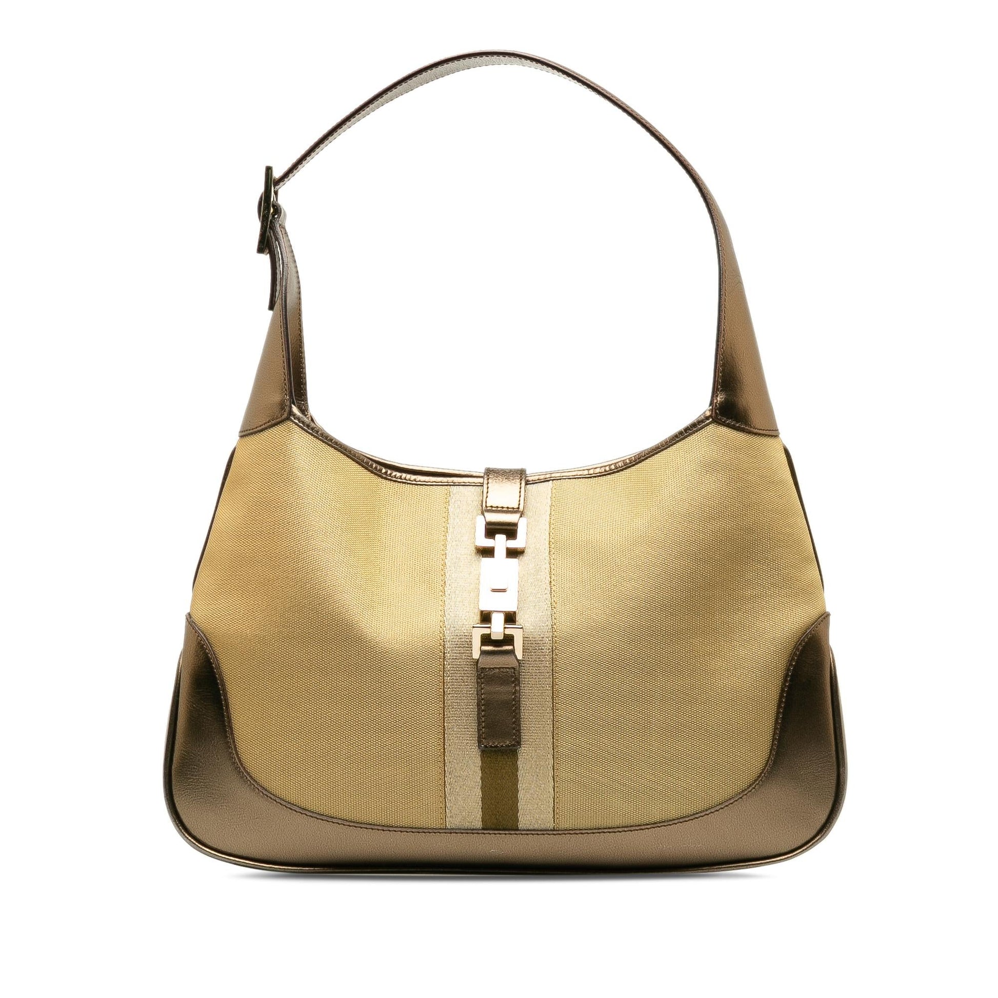 Gucci Web Jackie O SHG-au7jhU Canvas Calf Brown Gold Shoulder Bag