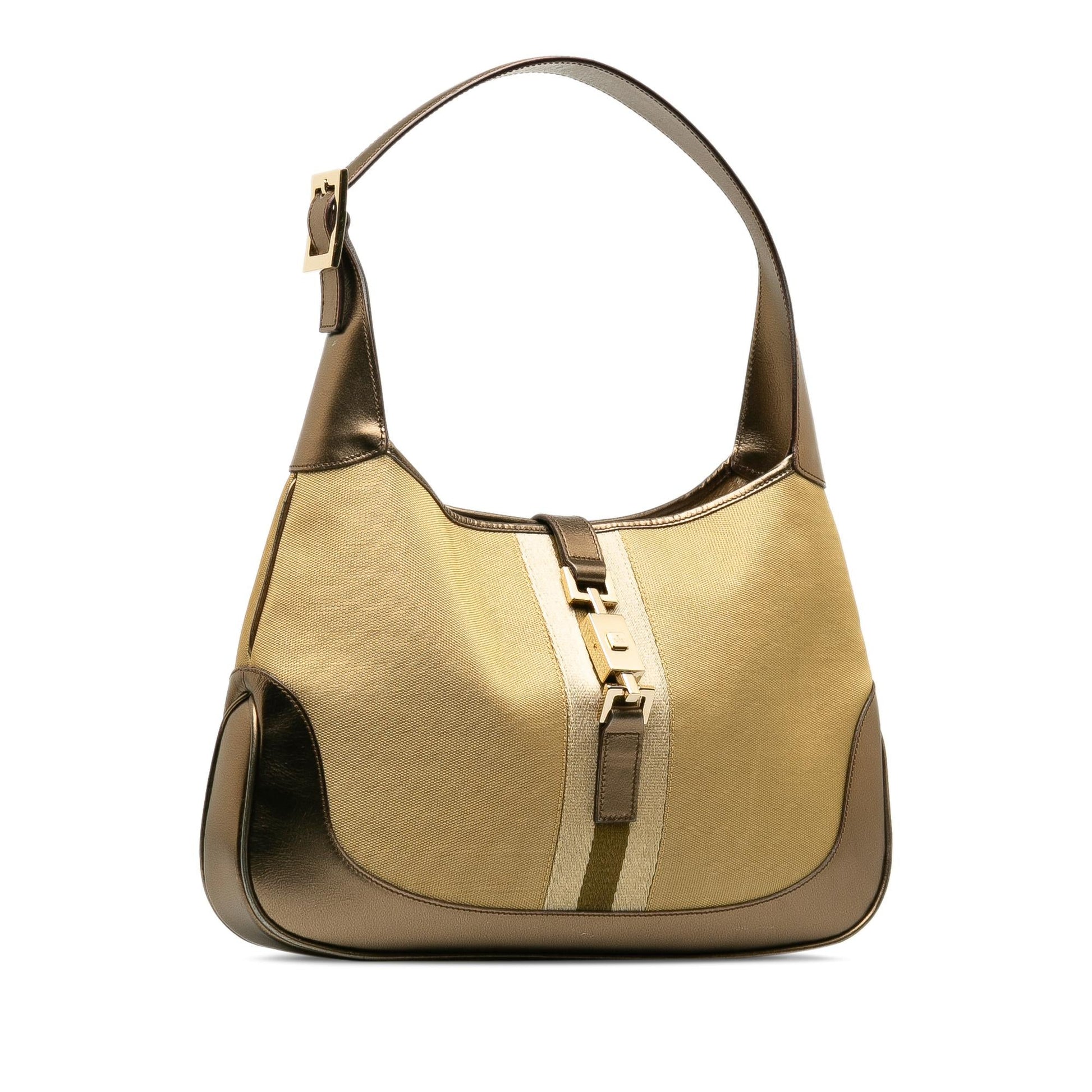 Gucci Web Jackie O SHG-au7jhU Canvas Calf Brown Gold Shoulder Bag