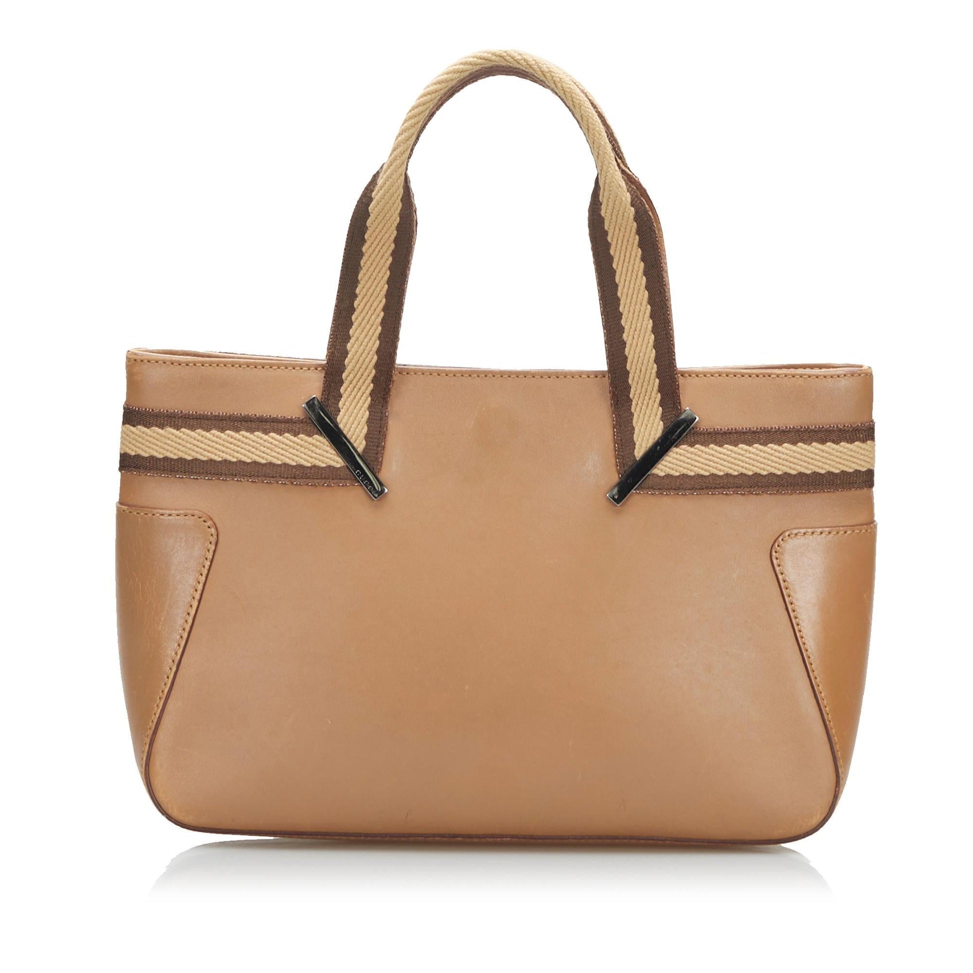 Gucci Web SHG Leather Calf Brown Tote Bag