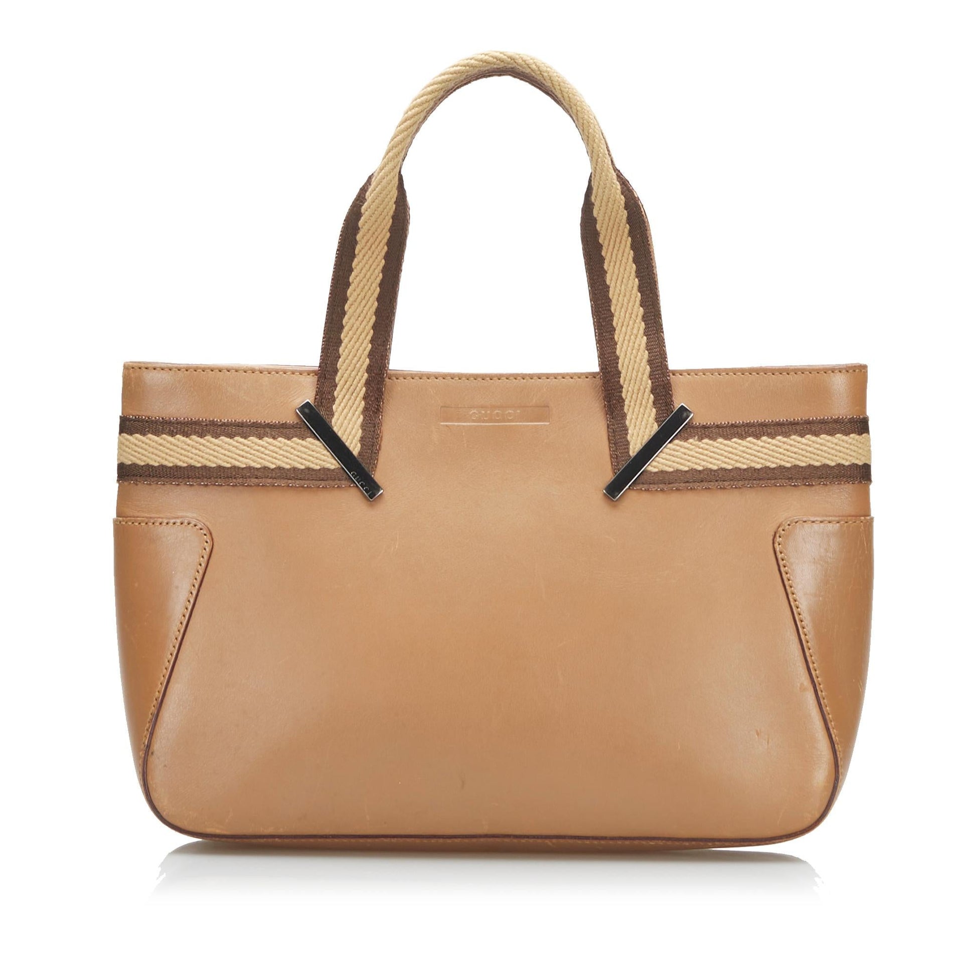 Gucci Web SHG Leather Calf Brown Tote Bag