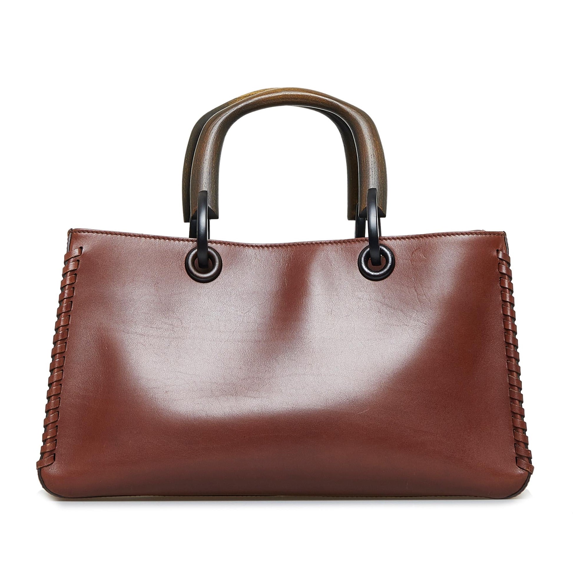Gucci Whipstitch Wood Handle SHG-caHaIH Calf Brown Satchel Bag