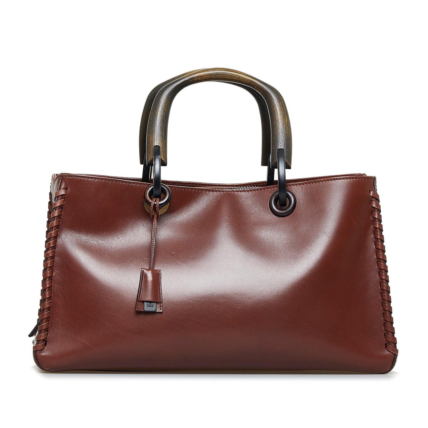 Gucci Whipstitch Wood Handle SHG-caHaIH Calf Brown Satchel Bag