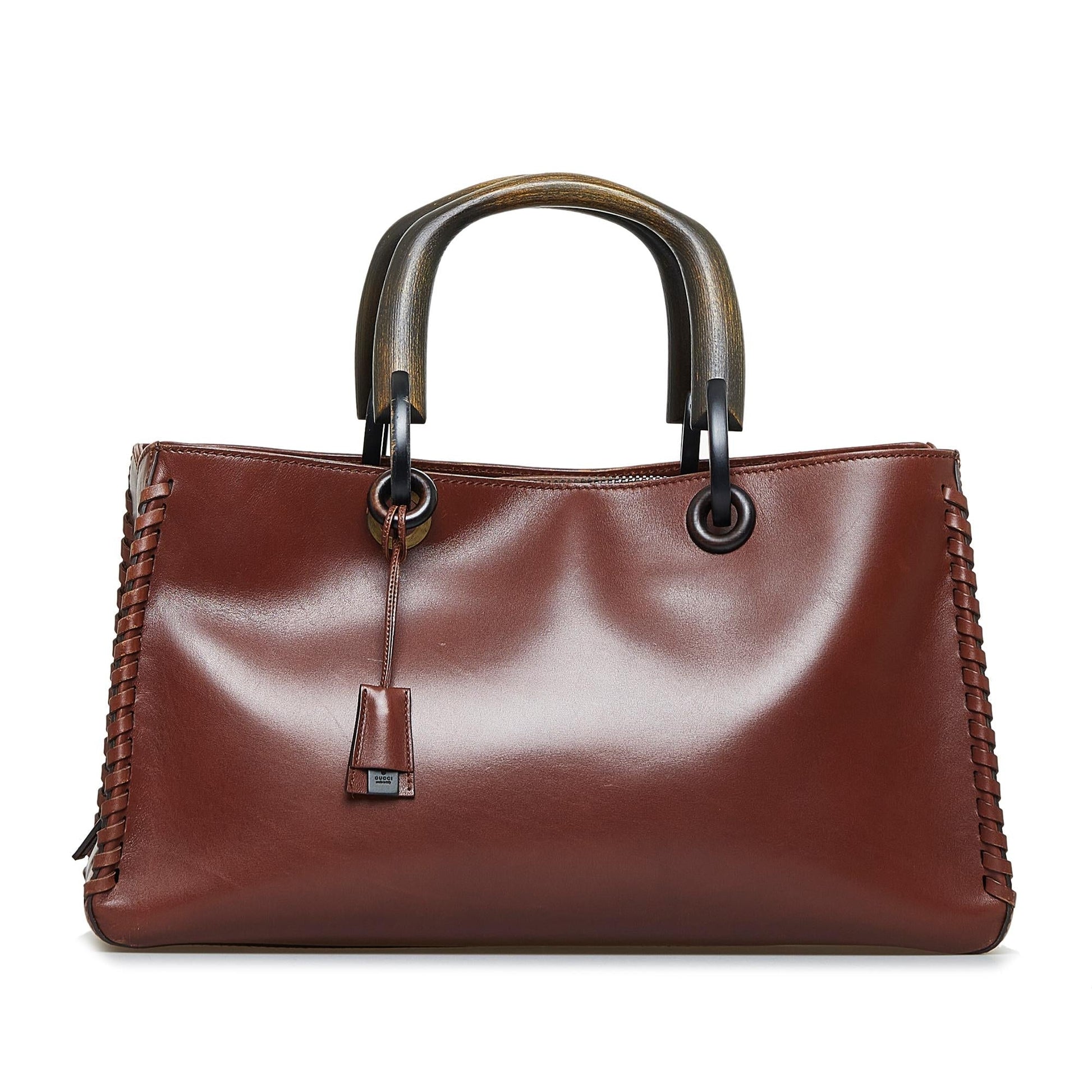 Gucci Whipstitch Wood Handle SHG-caHaIH Calf Brown Satchel Bag