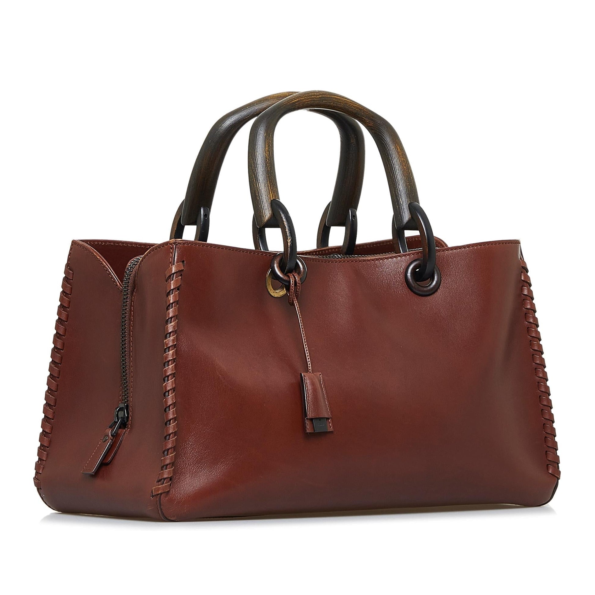 Gucci Whipstitch Wood Handle SHG-caHaIH Calf Brown Satchel Bag