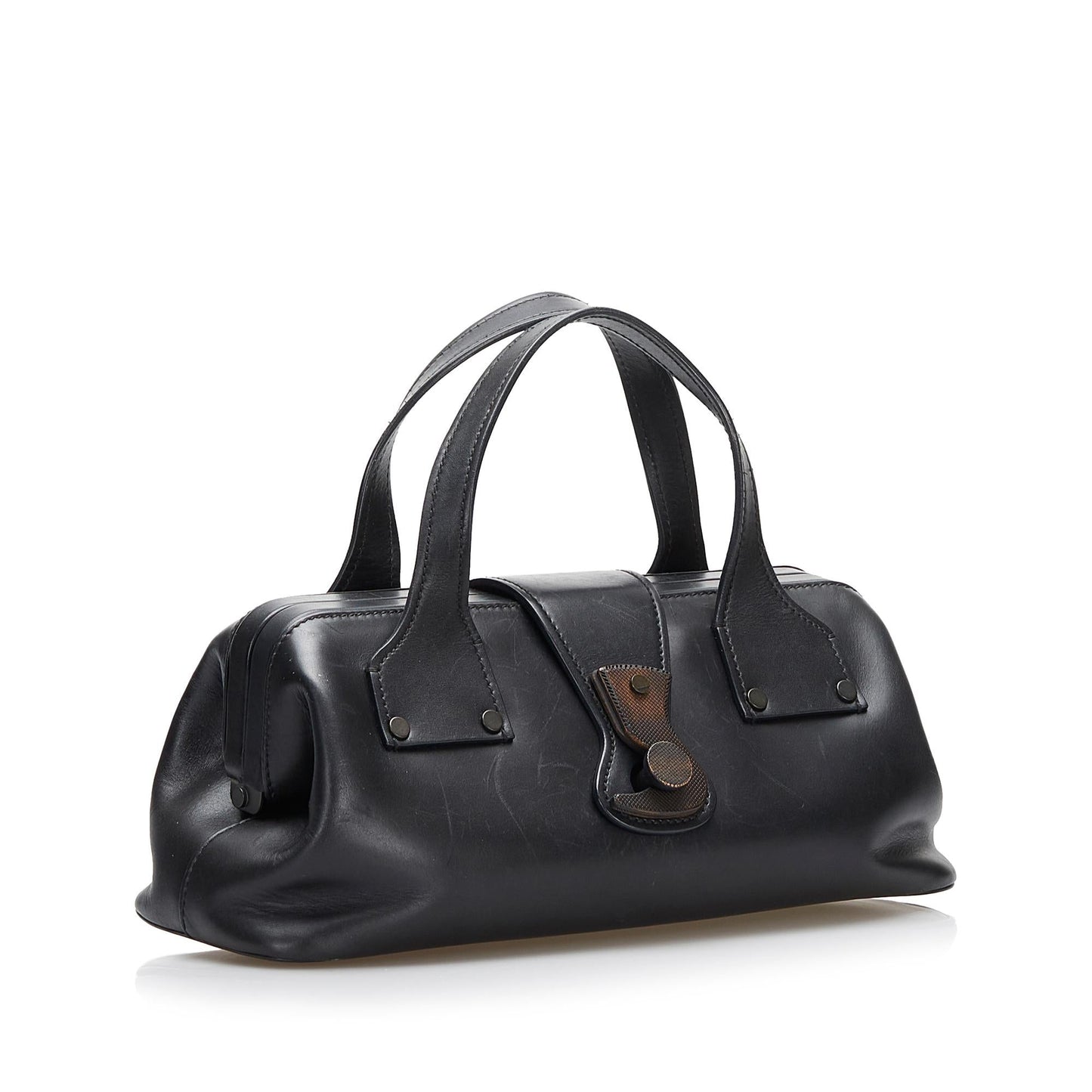 Gucci Wood Hook Closure SHG Leather Calf Black Satchel Bag