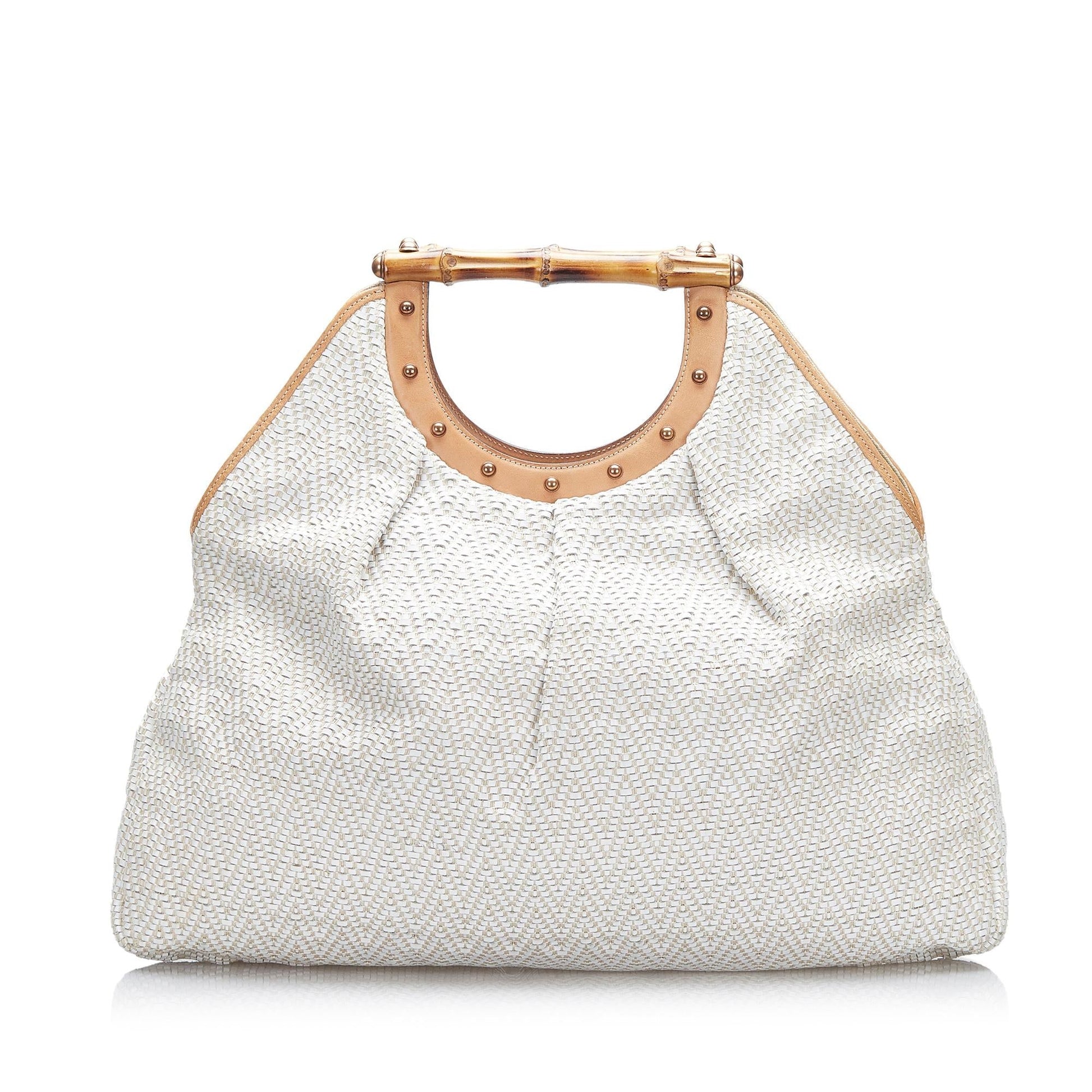 Gucci Bamboo SHG-9rgvsp Woven Leather Calf White Shoulder Bag