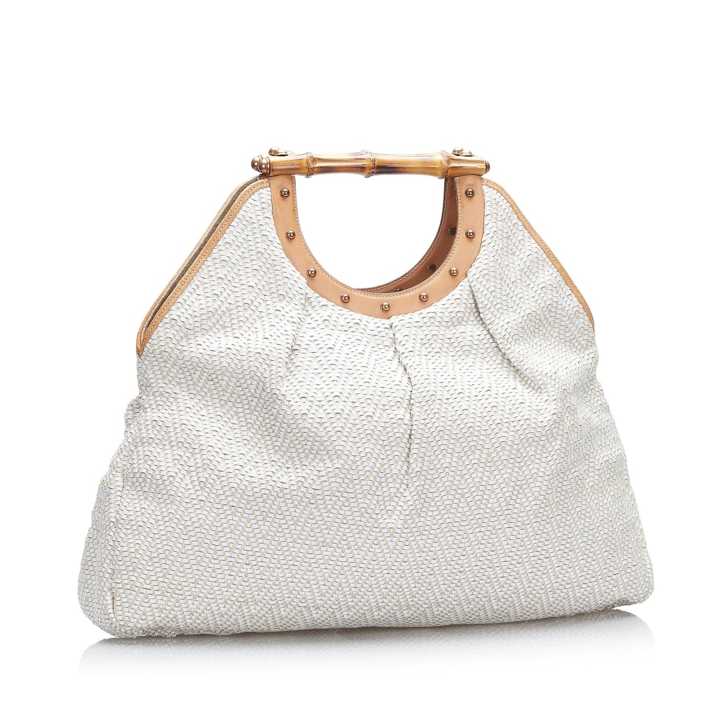 Gucci Bamboo SHG-9rgvsp Woven Leather Calf White Shoulder Bag