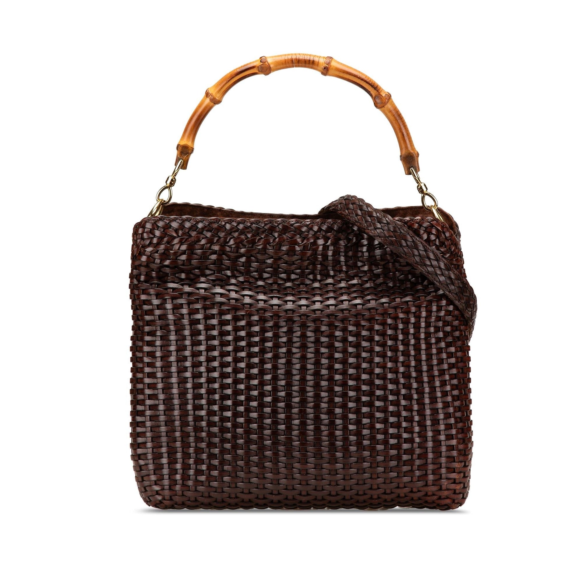 Gucci Bamboo Woven Leather Calf Brown Satchel Bag