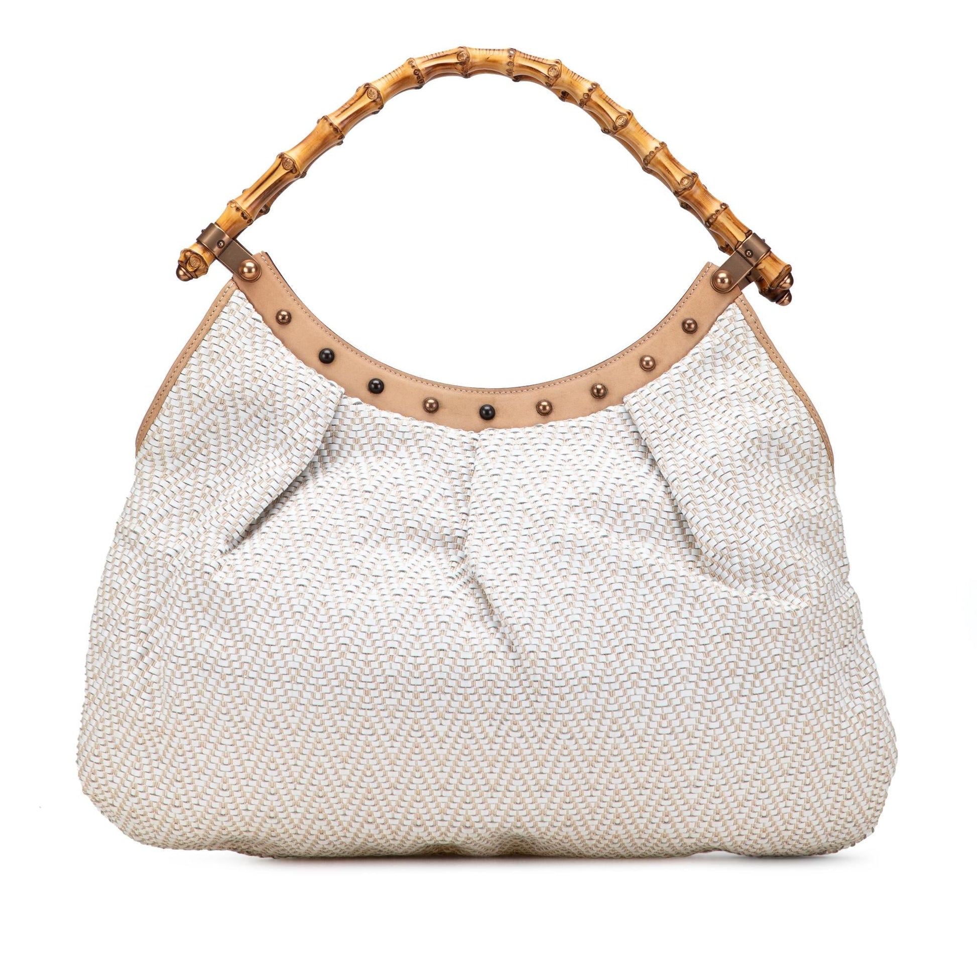 Gucci Bamboo Studded Woven Leather Shoulder Bag