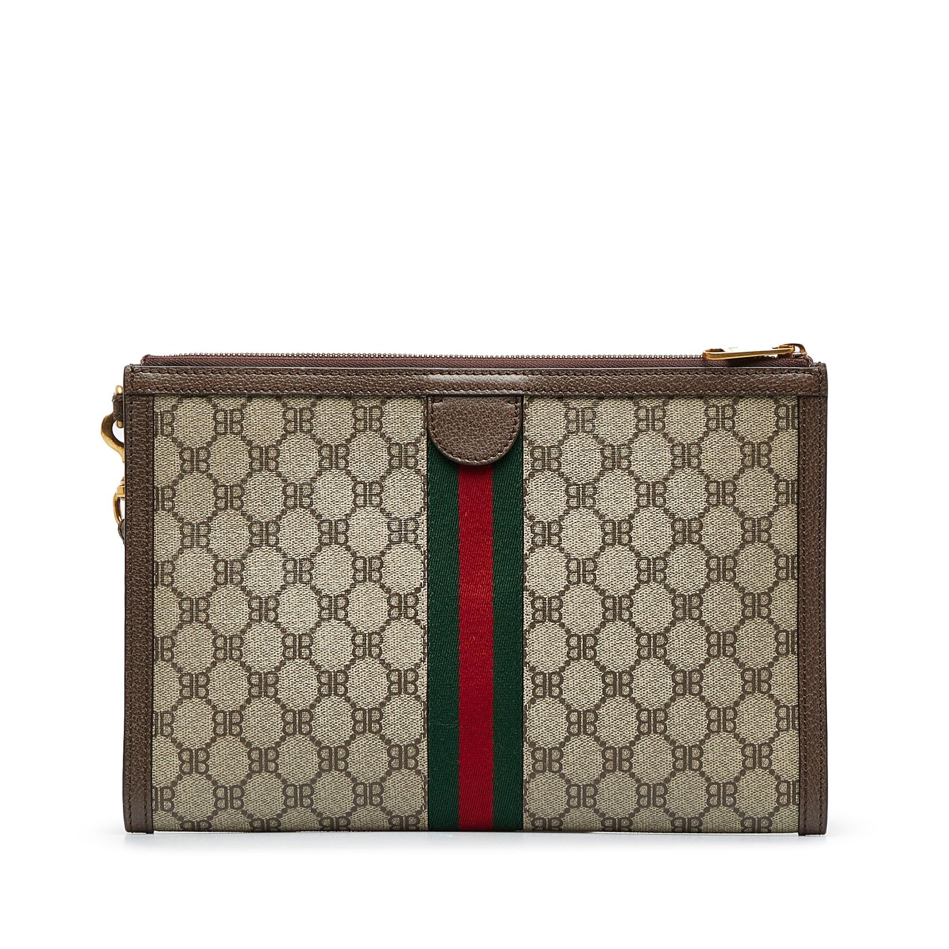 Gucci X Balenciaga BB Supreme Ophidia Canvas Brown Clutch Bag Clutch 1