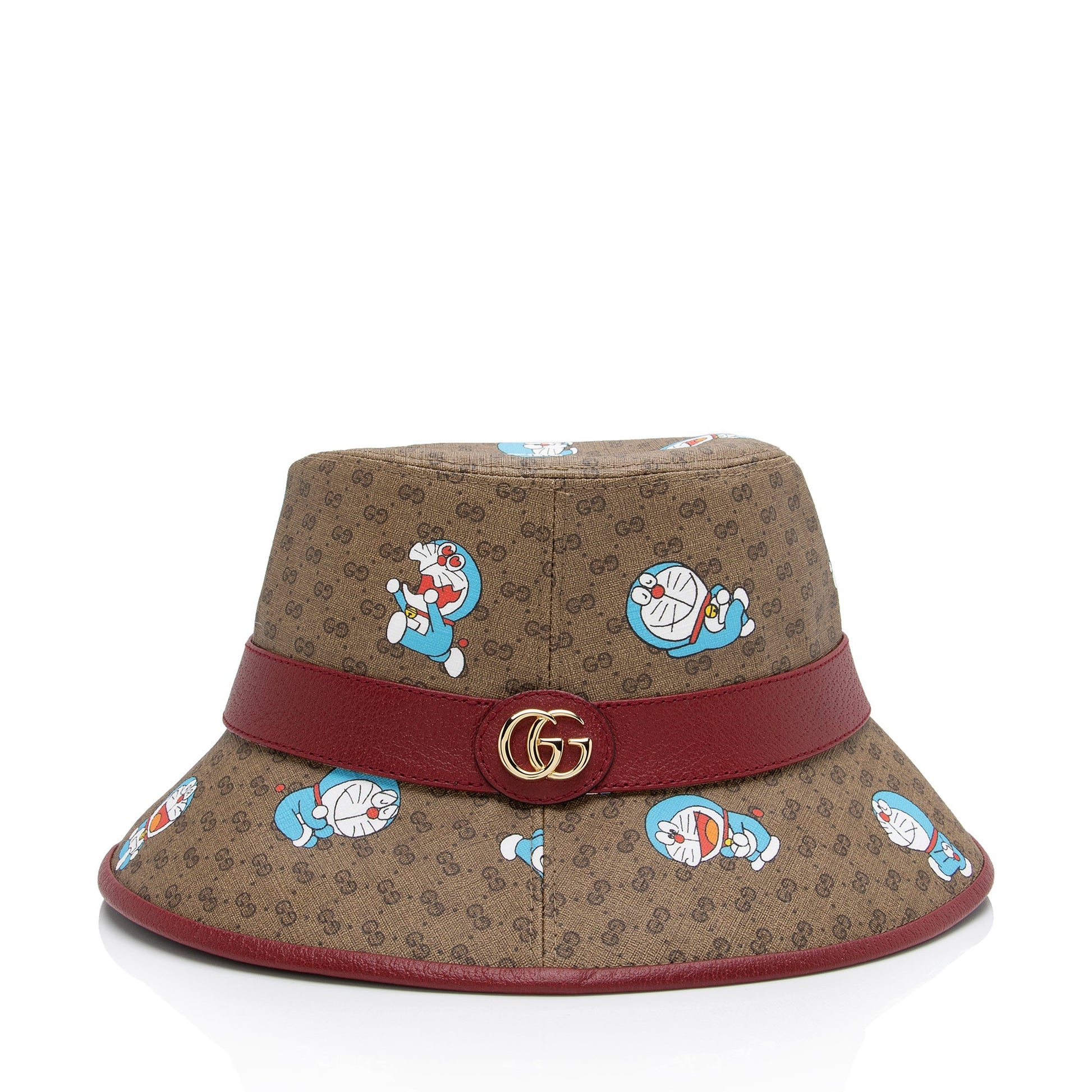 Gucci X Doraemon Micro GG Bucket Leather Canvas Brown Red Bucket Bag