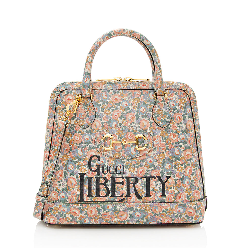 Gucci X Liberty London Floral Horsebit Calfskin Pink Top Handle Satchel Bag