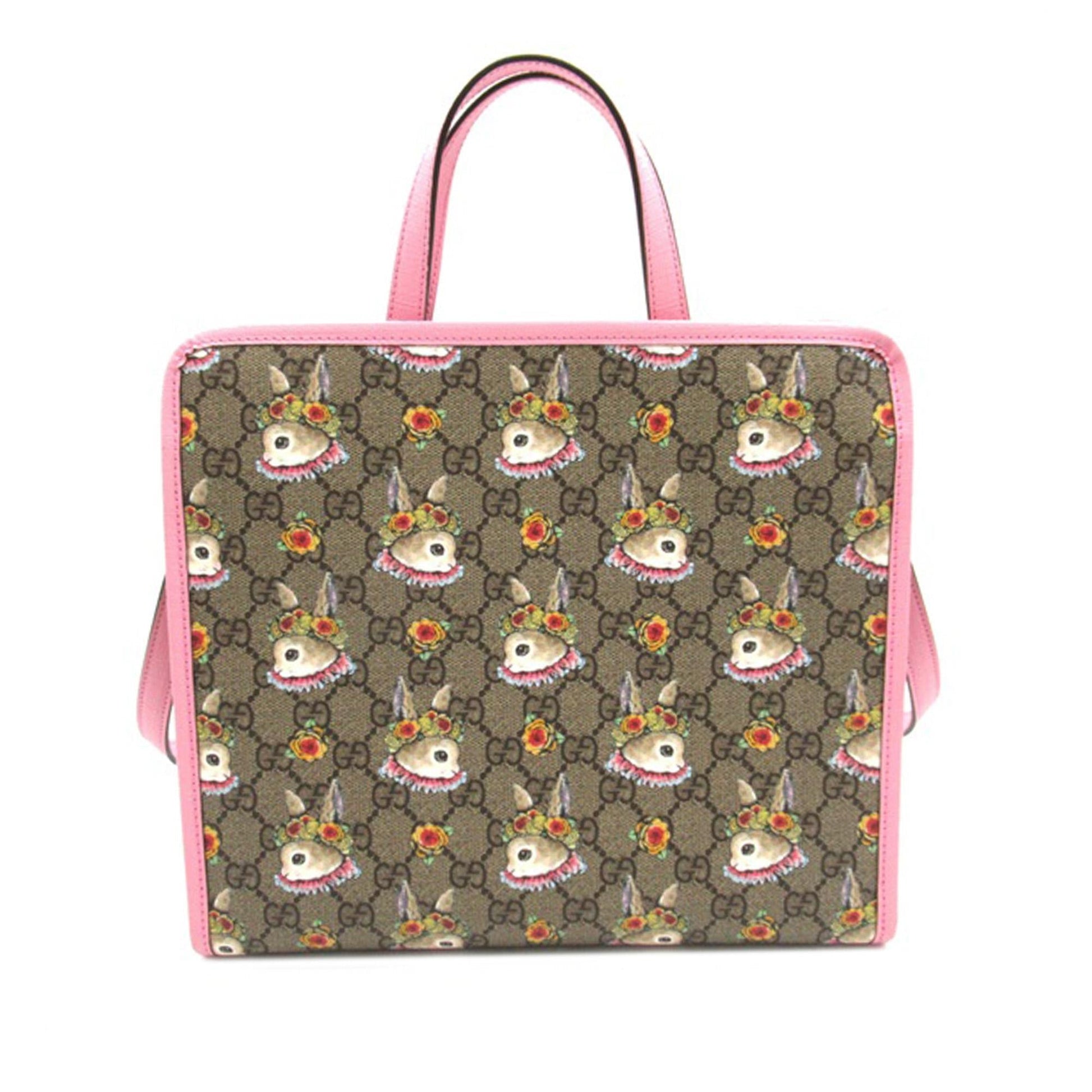 Gucci Yuko Higuchi GG Supreme Floral Canvas Brown Pink Satchel Bag