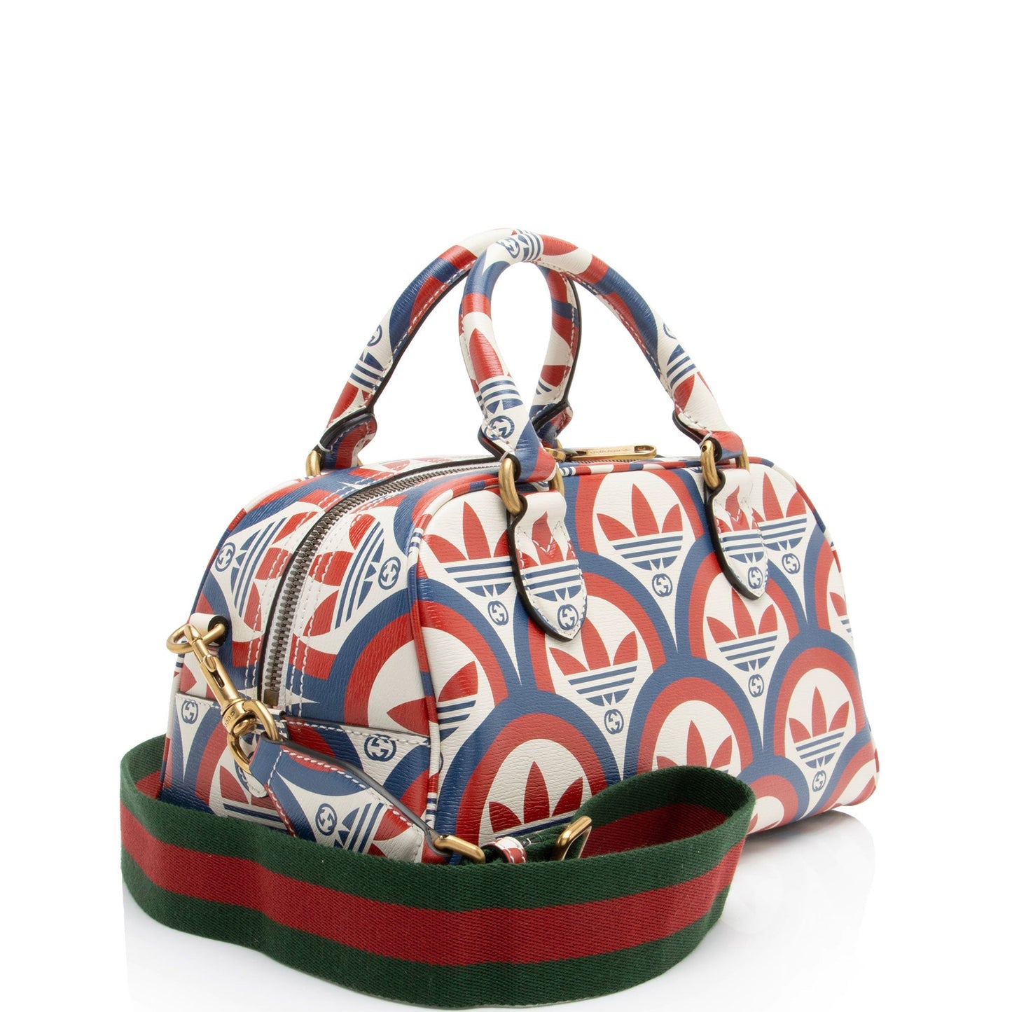 Gucci x Adidas Interlocking G Duffle Calfskin White Blue Red Travel Bag